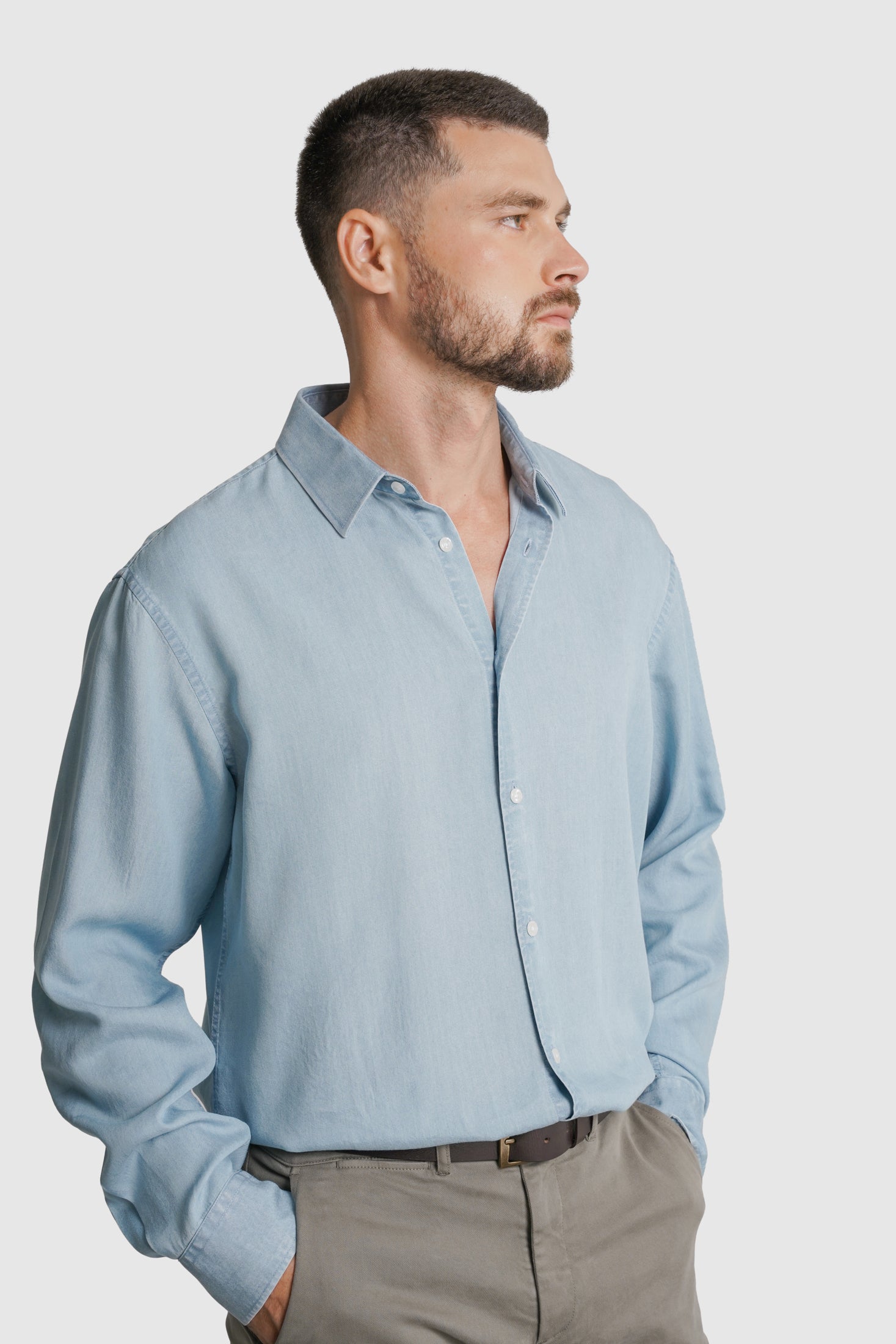 CAMISA TENCEL REGULAR FIT AZUL LISA MARK BELLUCCI
