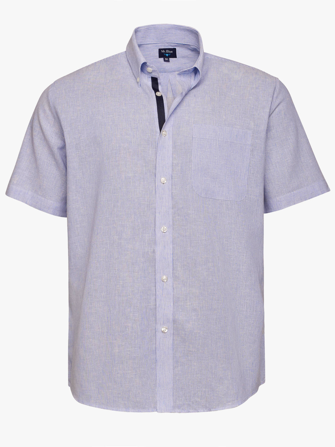 Camisa Linho Azul Manga Curta Regular Fit Mr. Blue