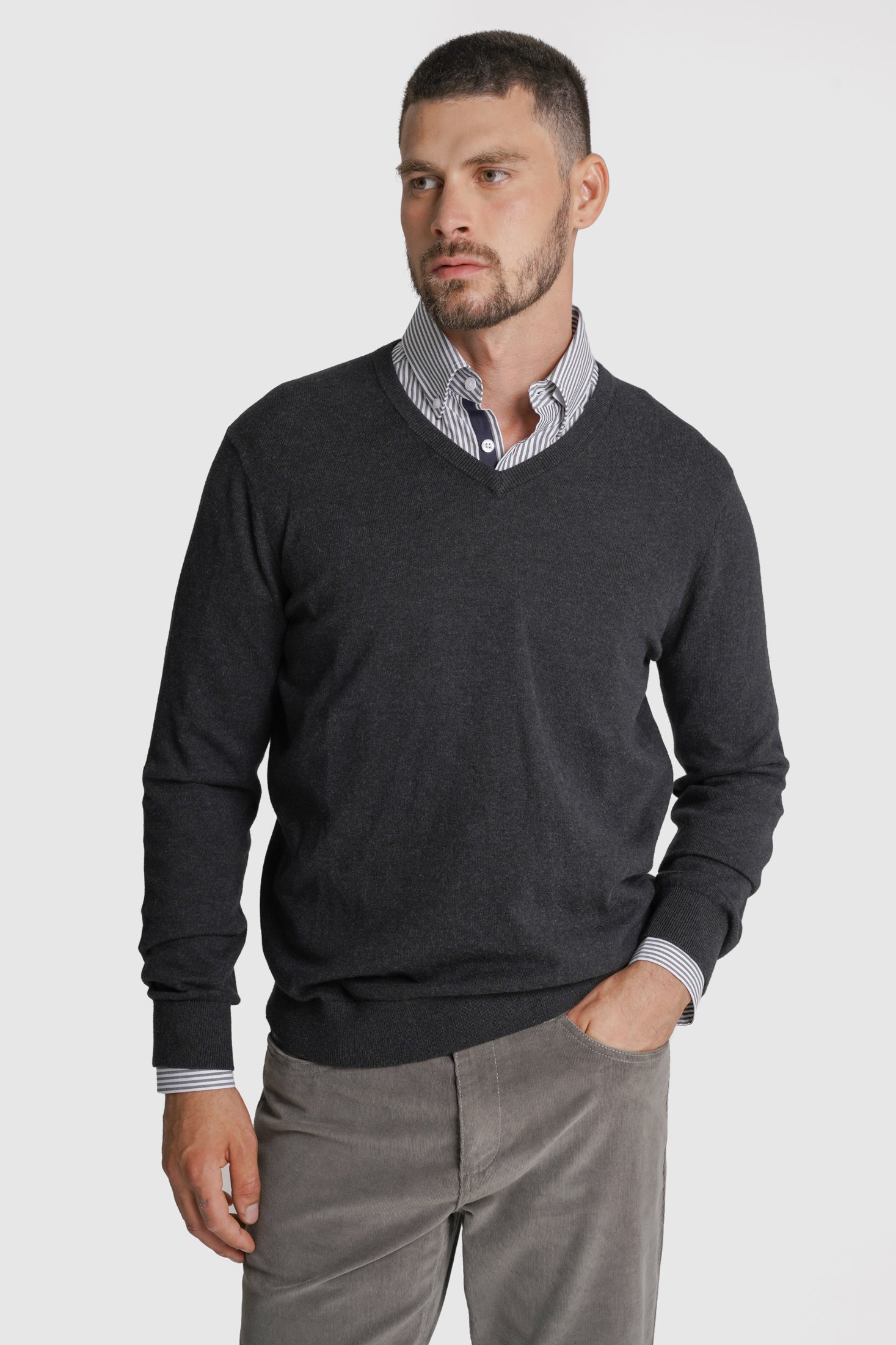 PULLOVER LÃ REGULAR FIT CINZENTO LISO MR. BLUE