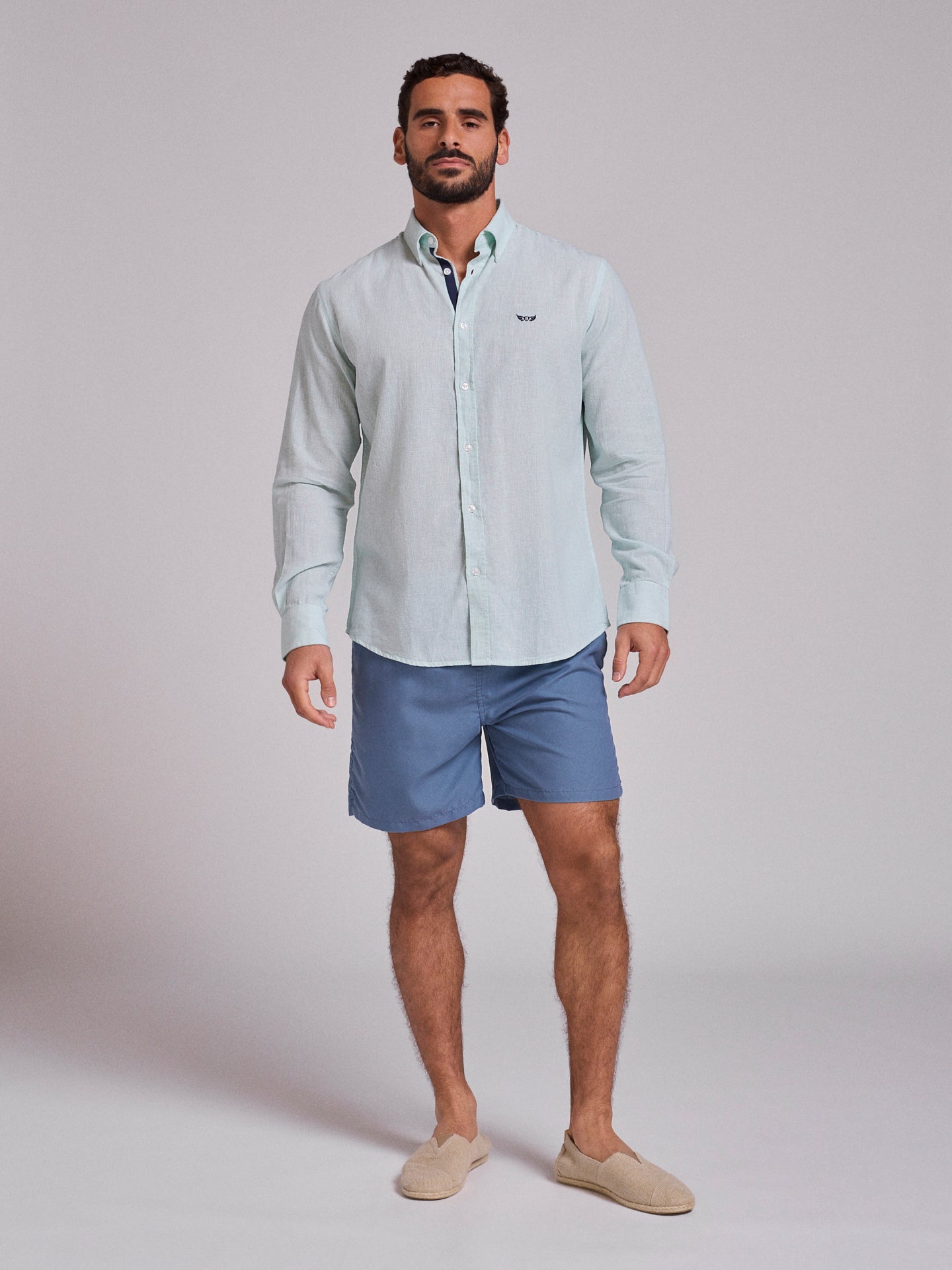 GREEN LINEN SHIRT LONG SLEEVE REGULAR FIT MR. BLUE