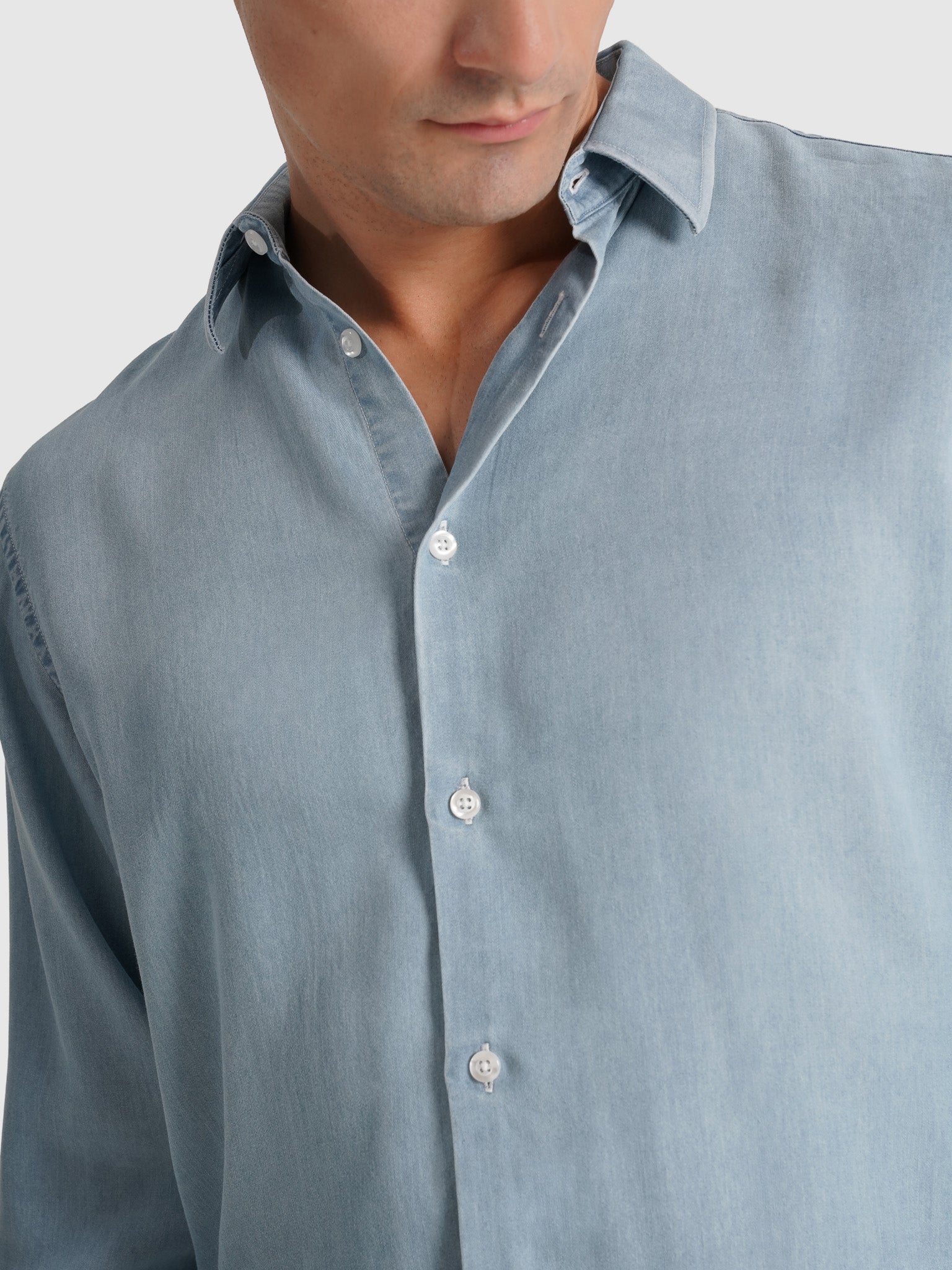 CAMISA DE ALGODÓN AZUL MANGA LARGA SASTRERÍA MARK BELLUCCI