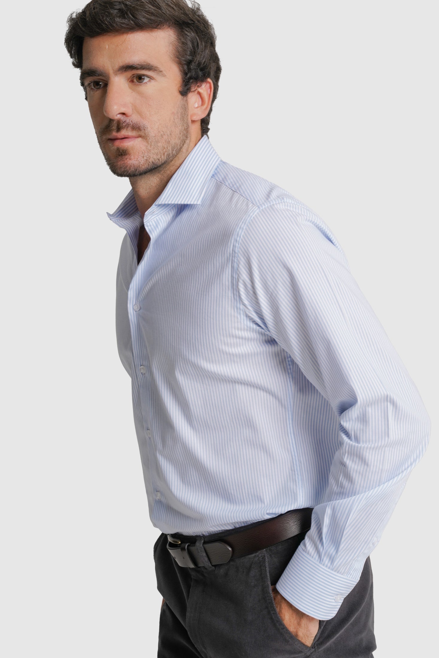 CAMISA ALGODÃO SLIM FIT AZUL RISCAS MR. BLUE