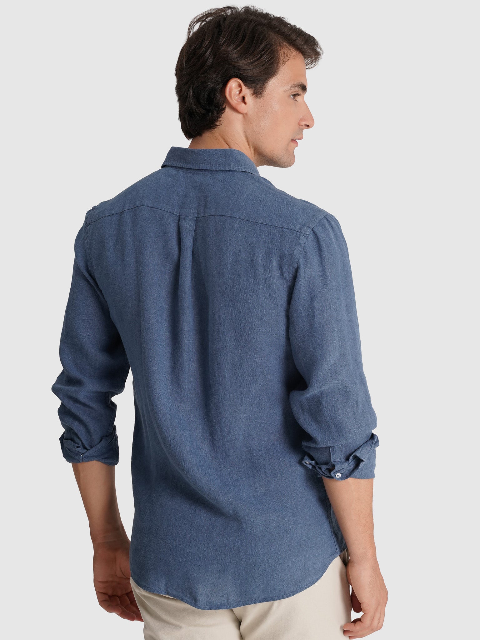 CAMISA LINO AZUL MANGA LARGA SASTRERÍA MARK BELLUCCI