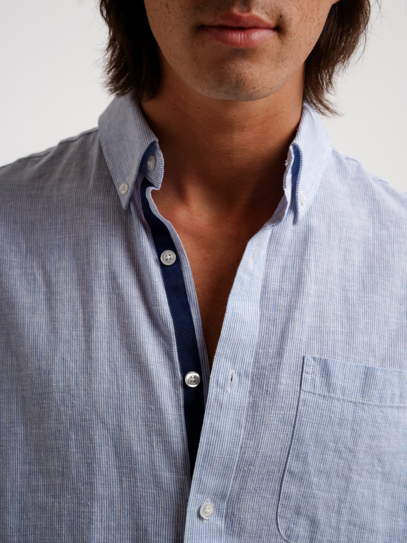 CAMISA LINHO AZUL MANGA CURTA REGULAR FIT MR. BLUE