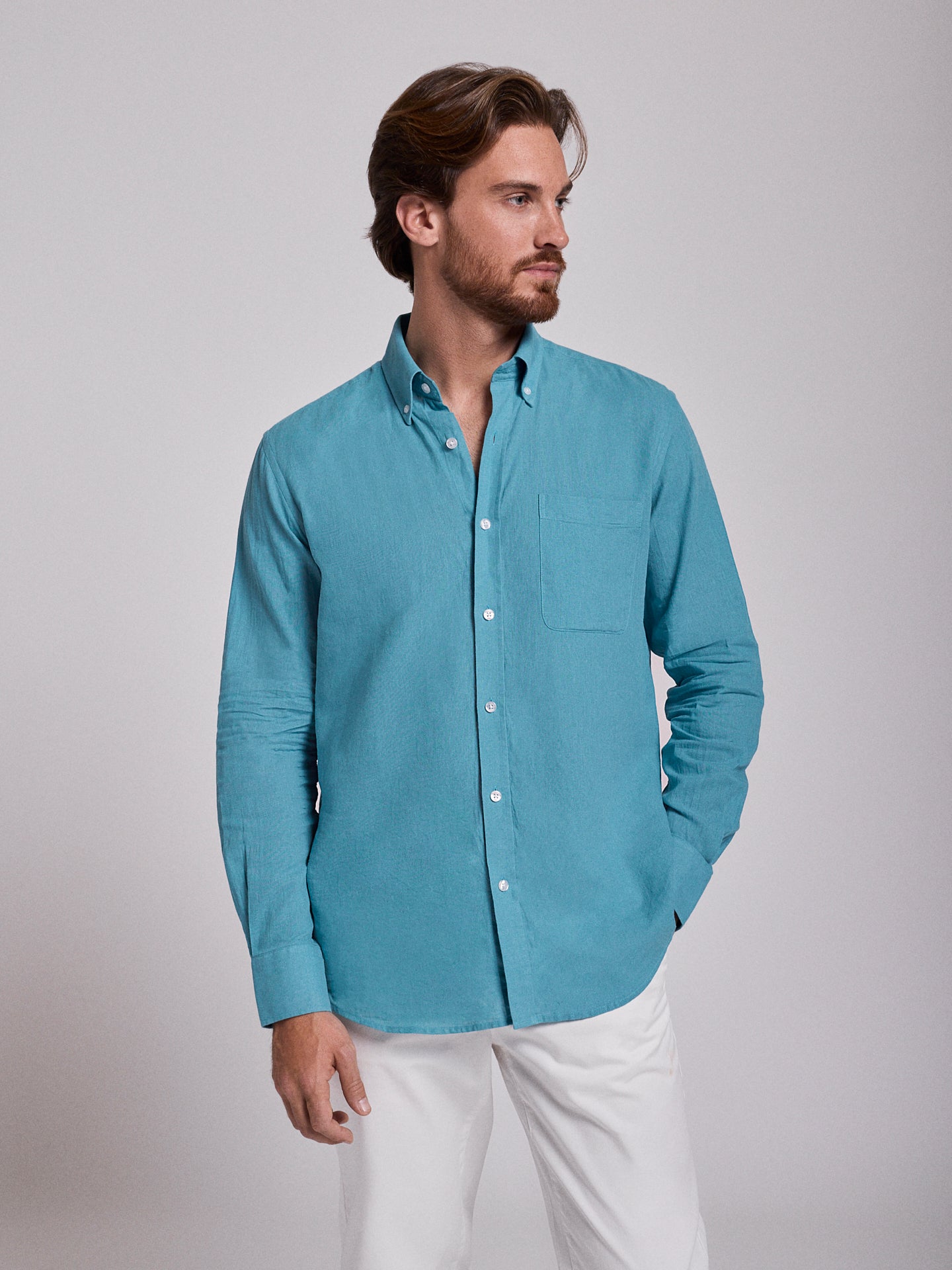 BLUE LINEN SHIRT LONG SLEEVE REGULAR FIT MR. BLUE