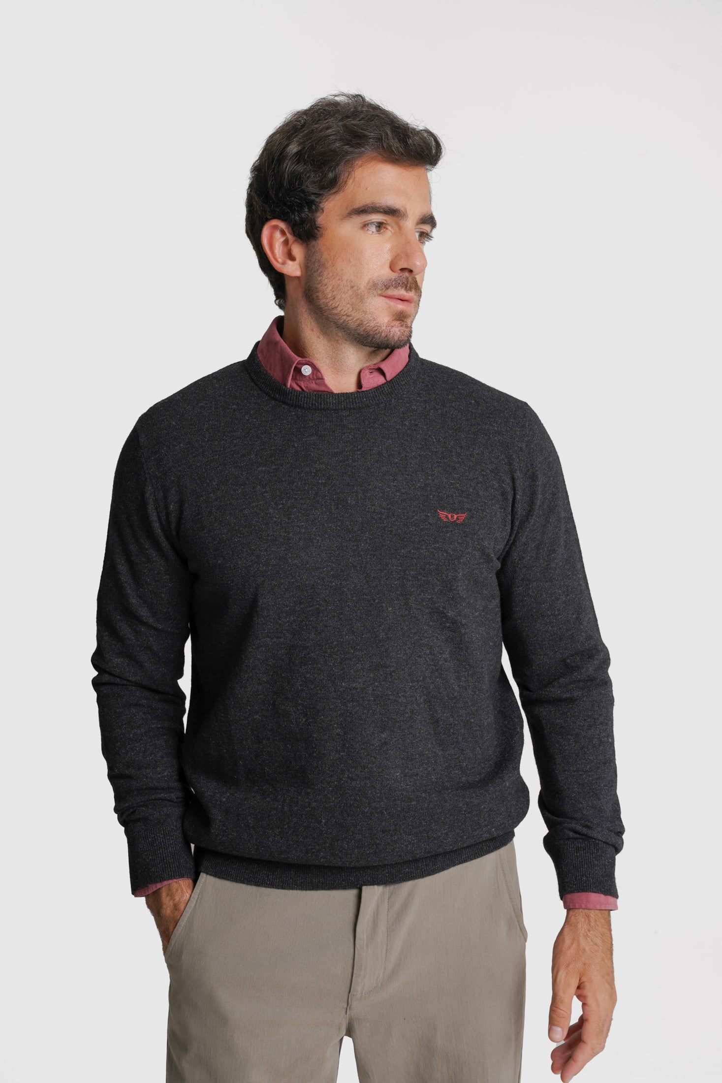 PULLOVER LÃ REGULAR FIT CINZENTO LISO MR. BLUE