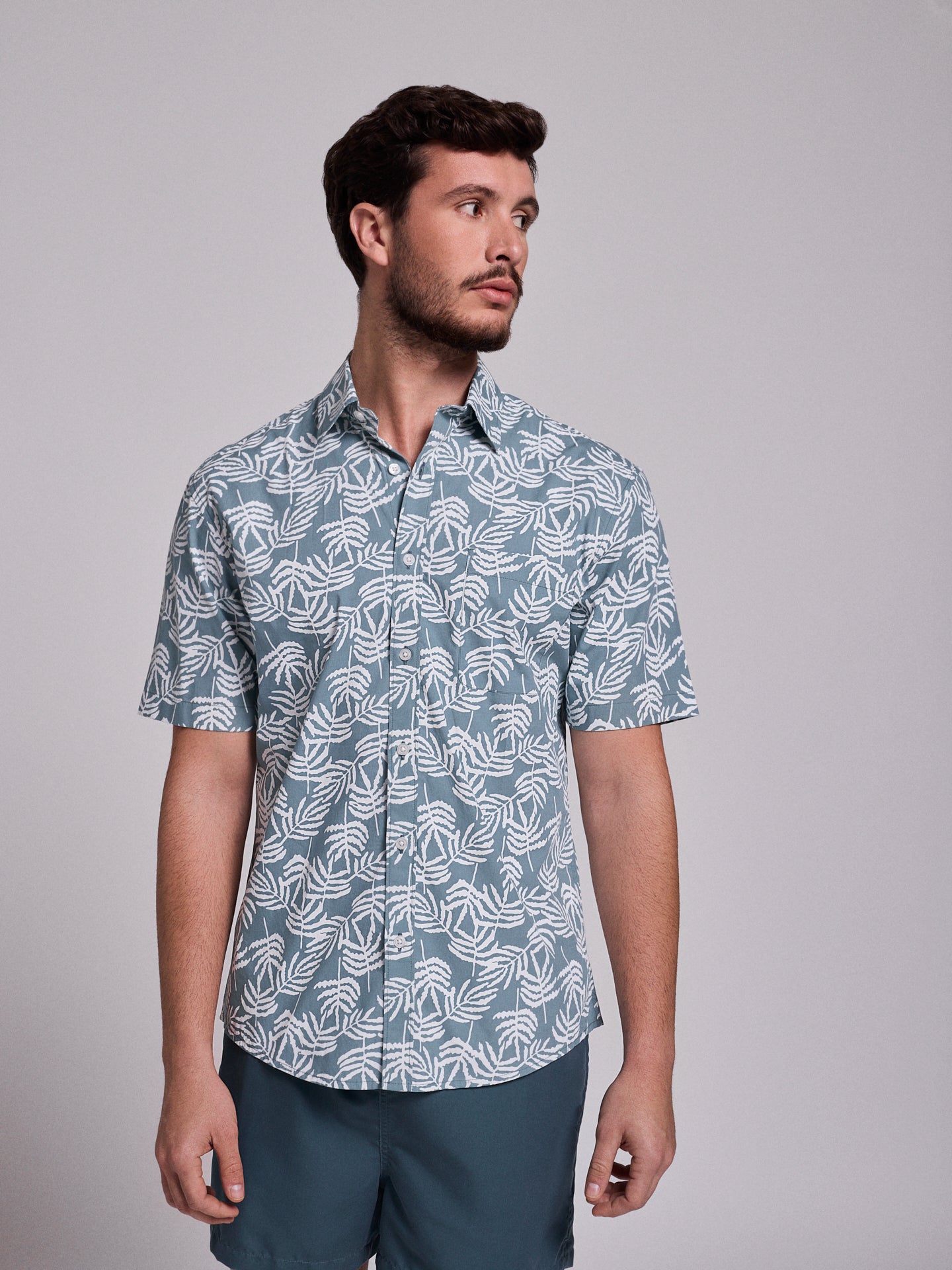 GREEN COTTON SHIRT SHORT SLEEVE REGULAR FIT MR. BLUE