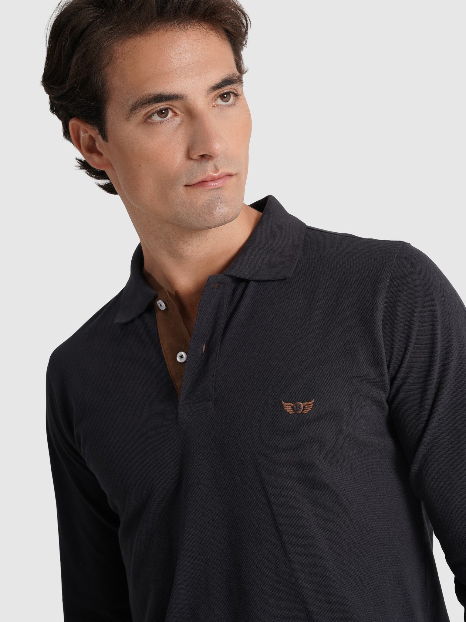 POLO MANGA COMPRIDA ALGODÃO REGULAR FIT AZUL LISO MR. BLUE