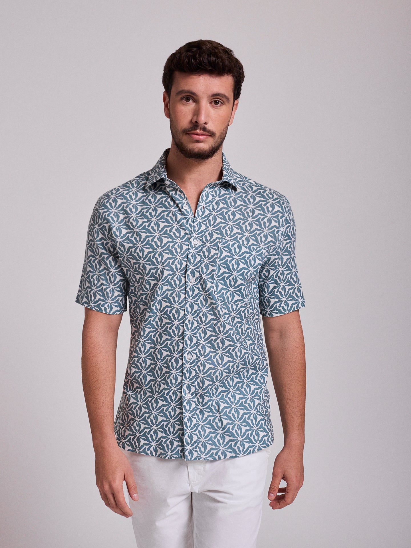 CAMISA LINO VERDE MANGA CORTA REGULAR FIT MR. AZUL