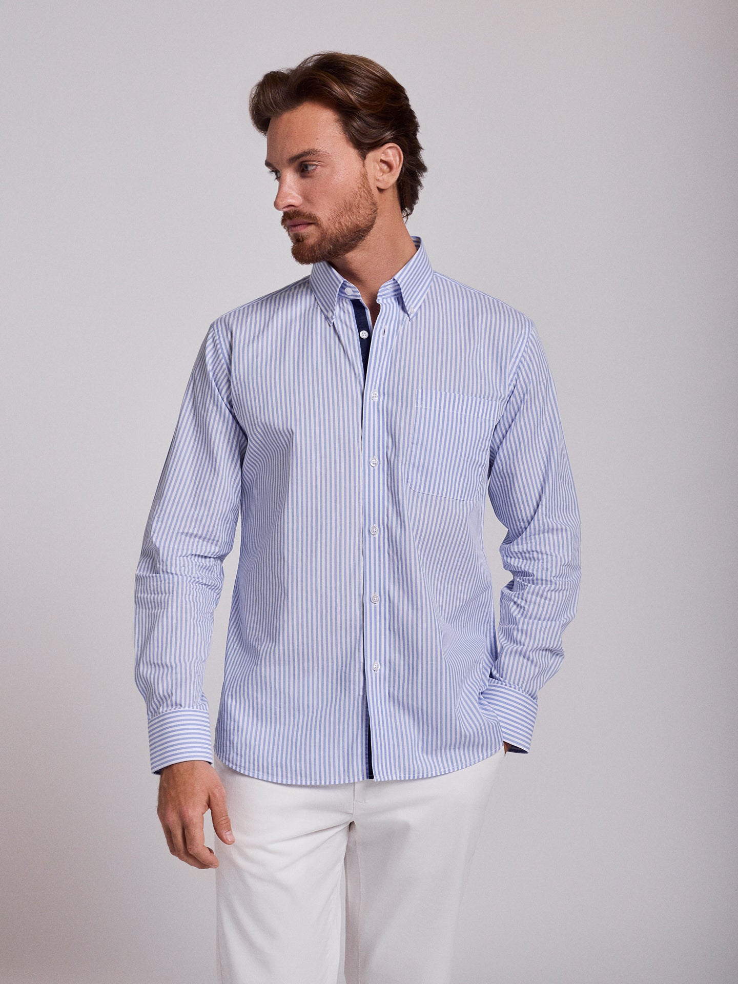 CAMISA ALGODÓN AZUL MANGA LARGA REGULAR FIT MR. AZUL