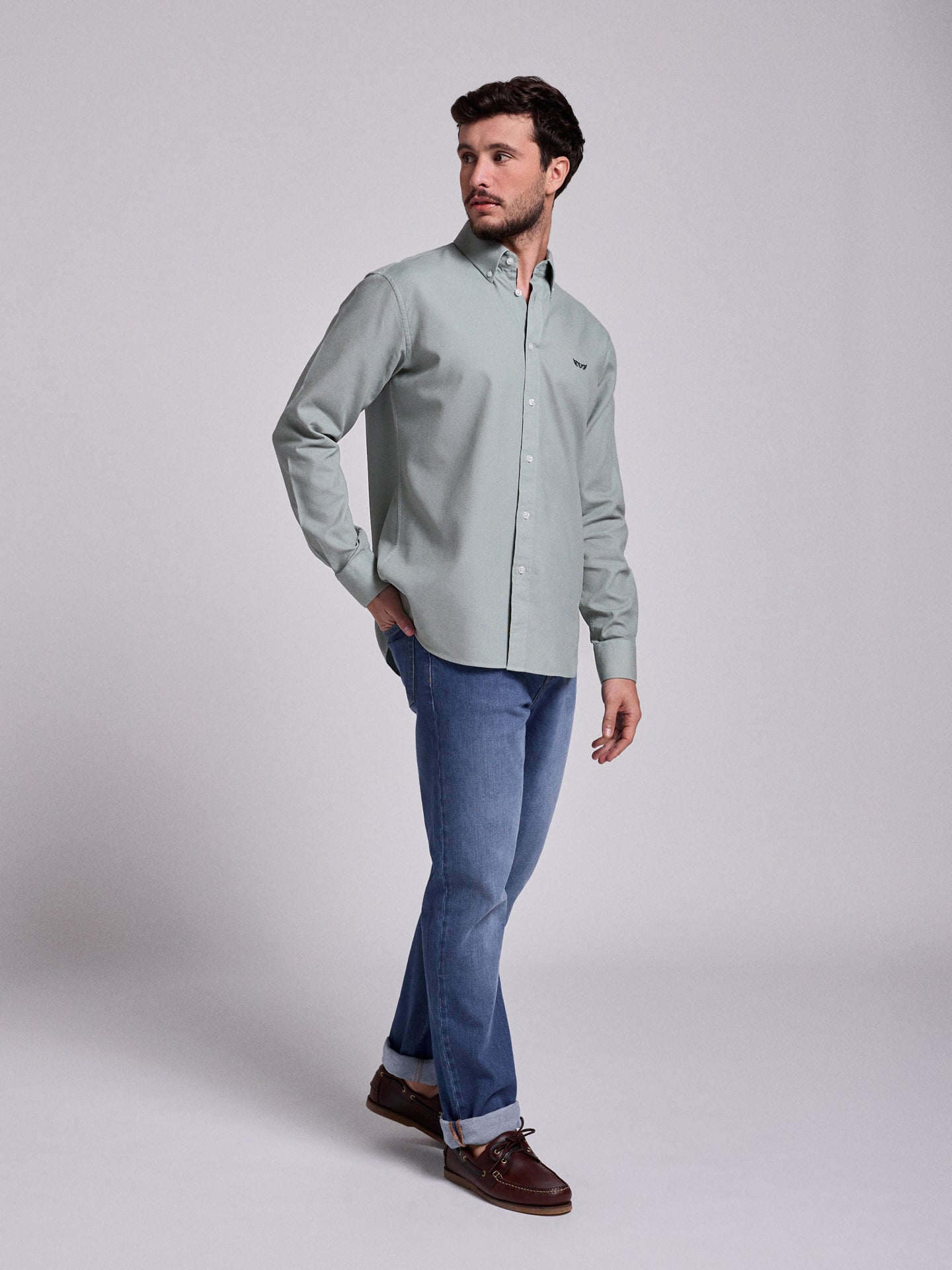 GREEN COTTON SHIRT LONG SLEEVE REGULAR FIT MR. BLUE