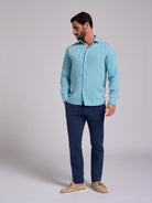 CAMISA LINHO AZUL MANGA COMPRIDA TAILORED FIT MARK BELLUCCI