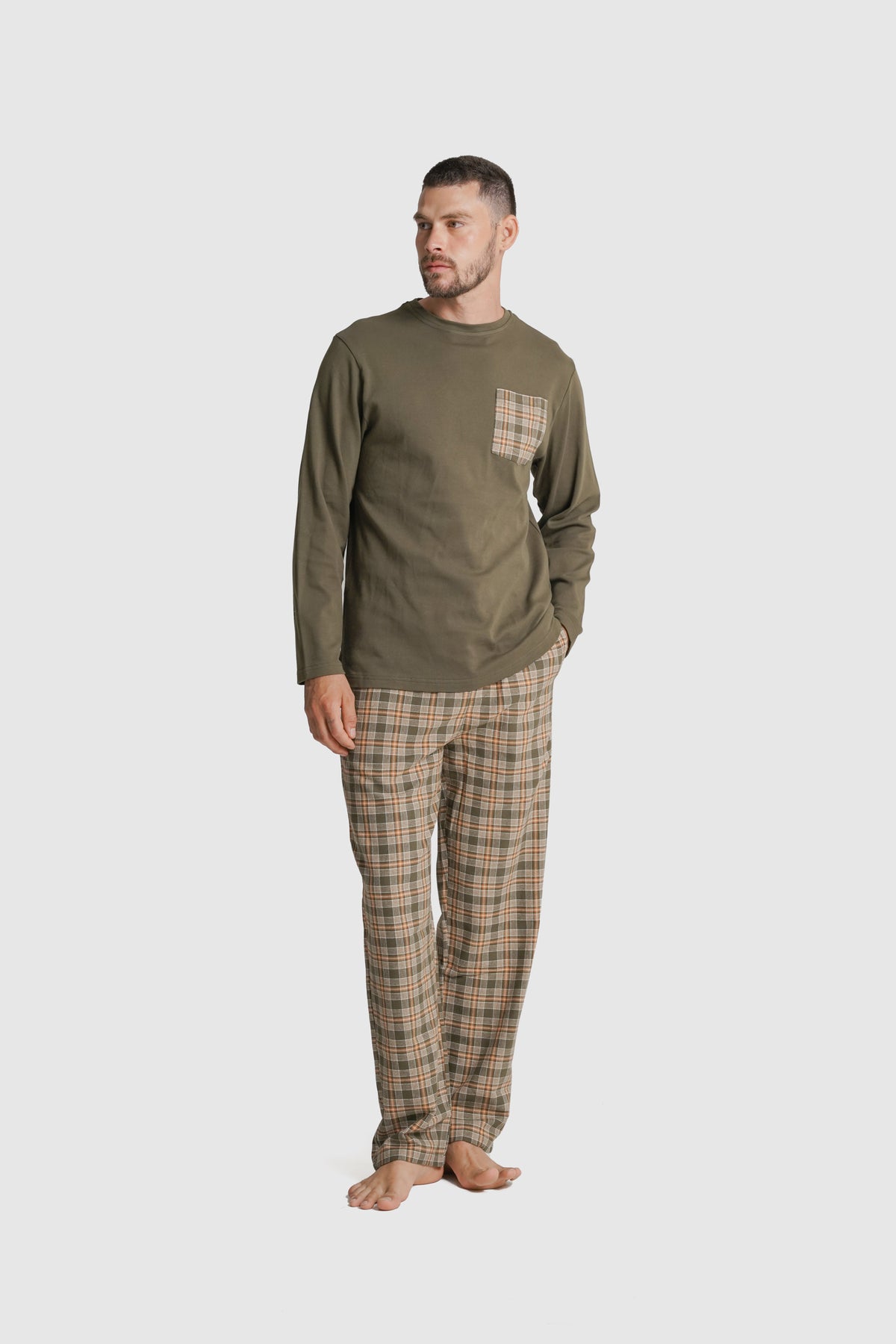 PIJAMA ALGODÃO REGULAR FIT VERDE QUADRADO MR. BLUE