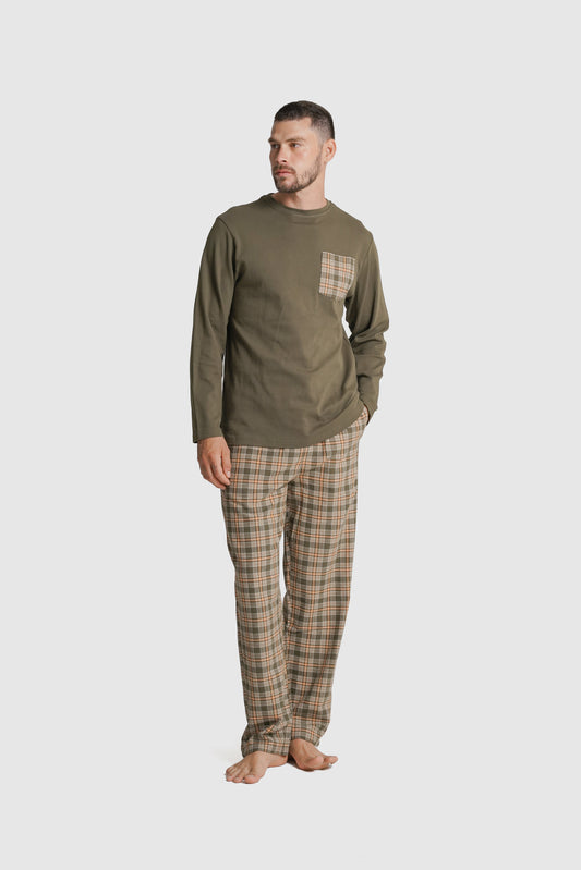 PIJAMA ALGODÃO REGULAR FIT VERDE QUADRADO MR. BLUE