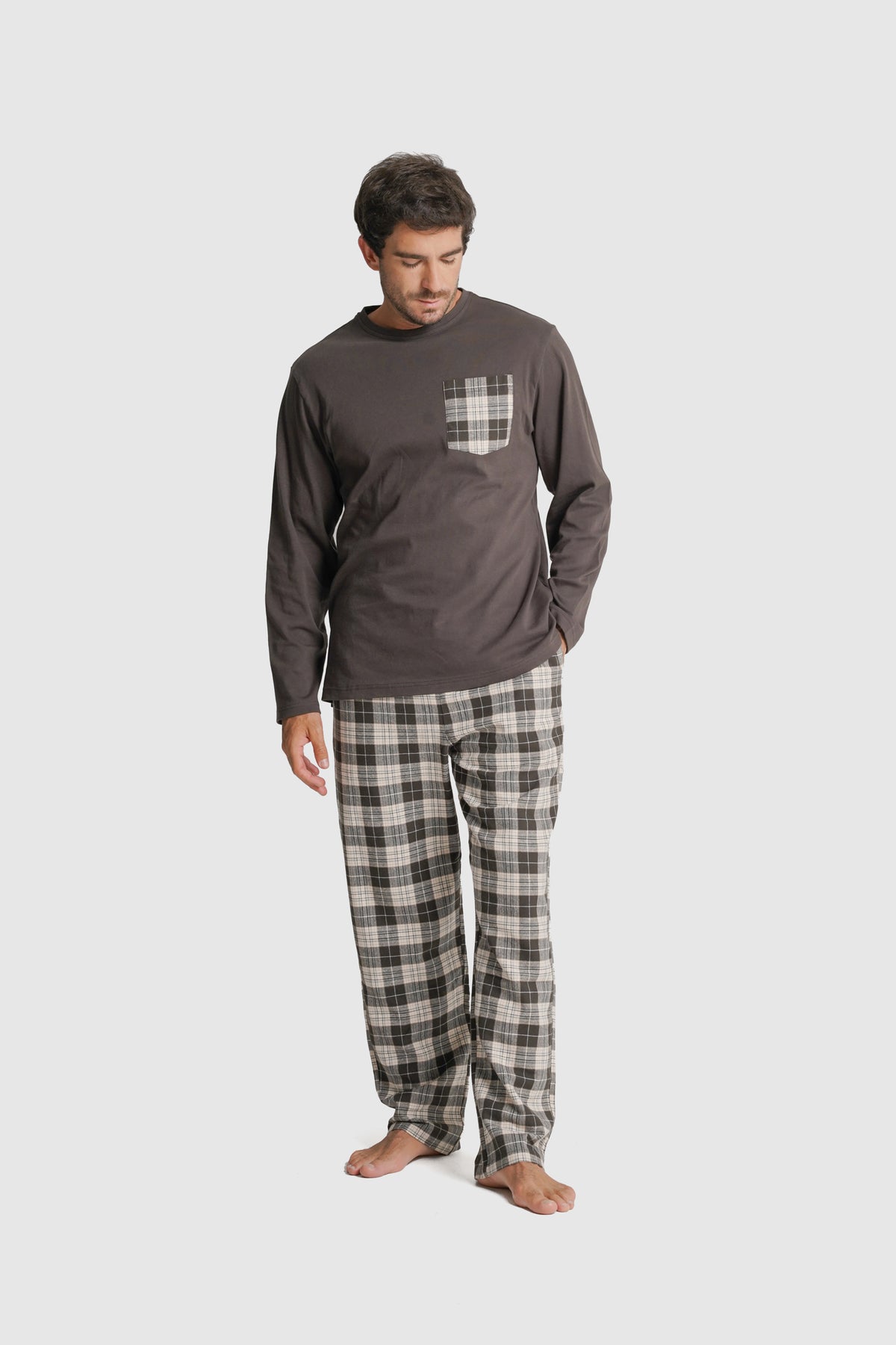 PIJAMA ALGODÃO REGULAR FIT CINZENTO QUADRADO MR. BLUE