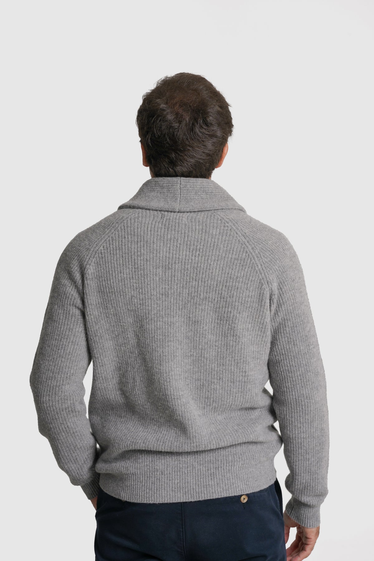 CARDIGAN LÃ MERINO REGULAR FIT CINZENTO LISO MARK BELLUCCI