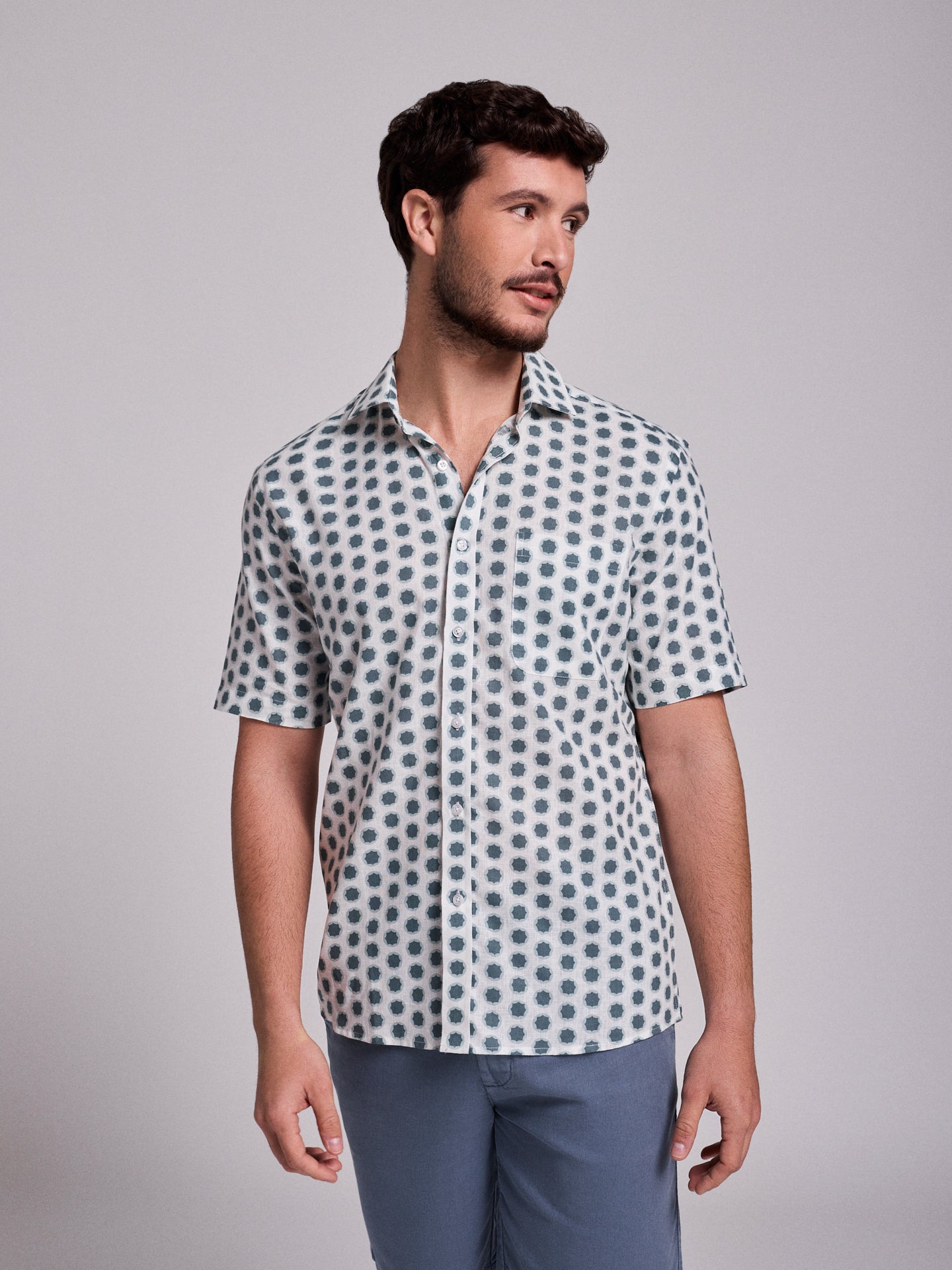 CAMISA LINO AZUL MANGA CORTA REGULAR FIT MR. AZUL