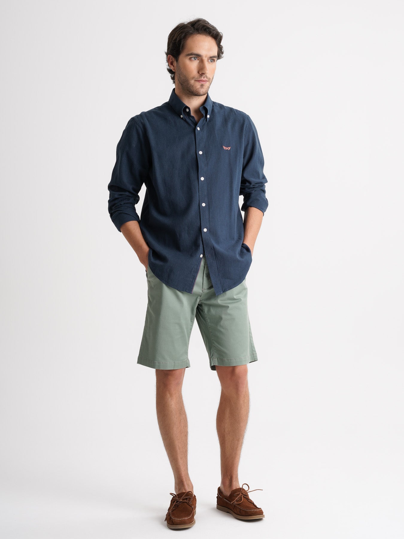 Camisa Regular Fit Lino Azul Mr. Blue