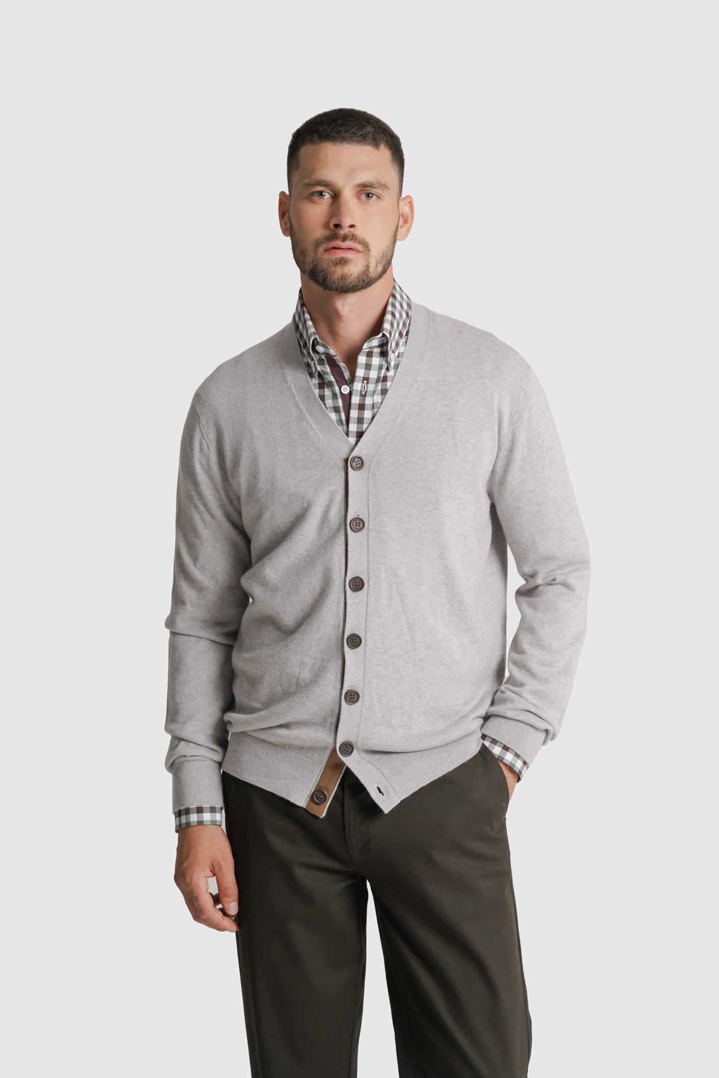 CARDIGAN LÃ REGULAR FIT CINZENTO LISO MR. BLUE