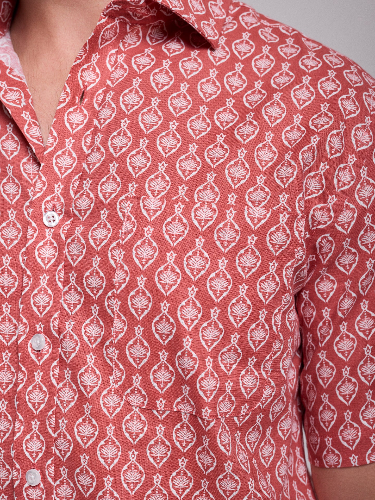 CAMISA LINO ROJA MANGA CORTA REGULAR FIT MR. AZUL