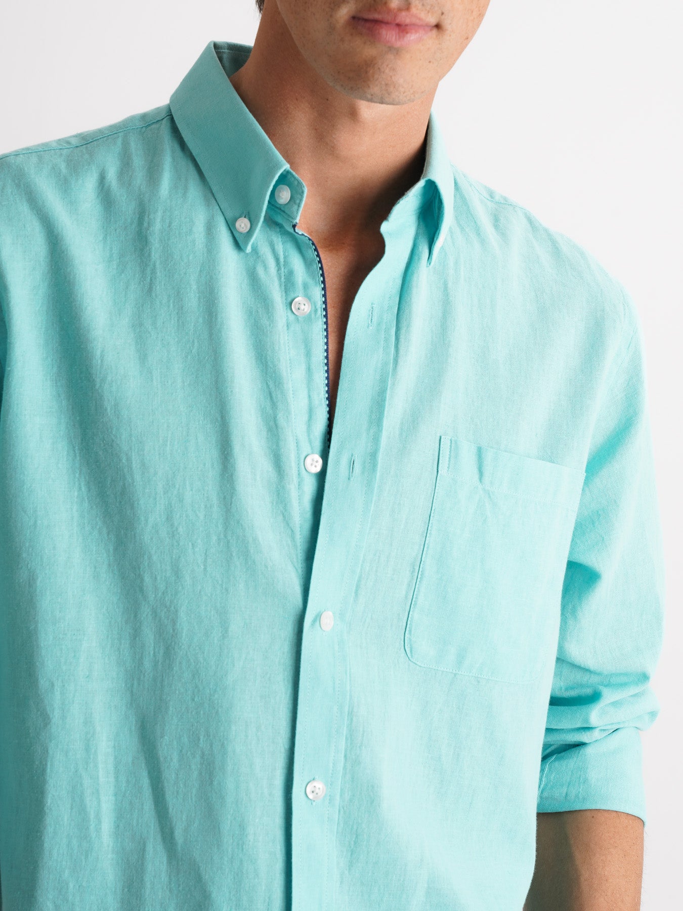 Camisa Regular Fit Lino Azul Mr. Blue