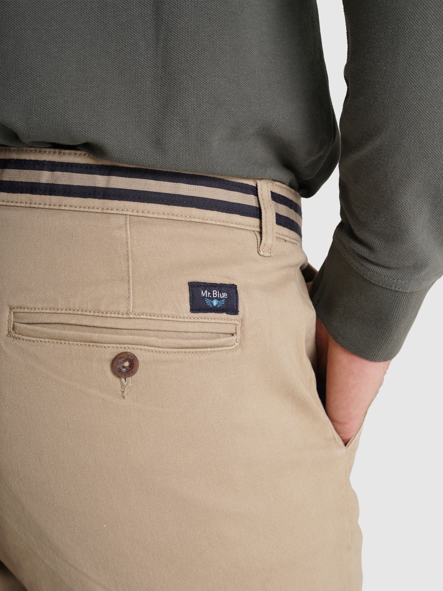 Calça Algodão Beges Slim Fit Mr. Blue