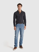 POLO MANGA COMPRIDA ALGODÃO REGULAR FIT AZUL LISO MR. BLUE