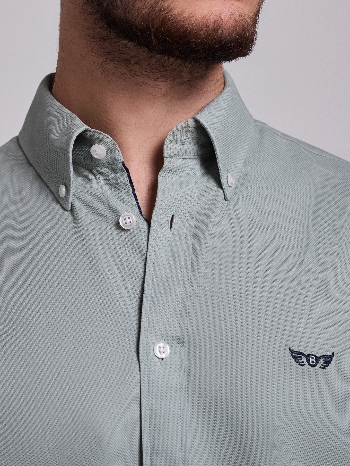GREEN COTTON SHIRT LONG SLEEVE REGULAR FIT MR. BLUE