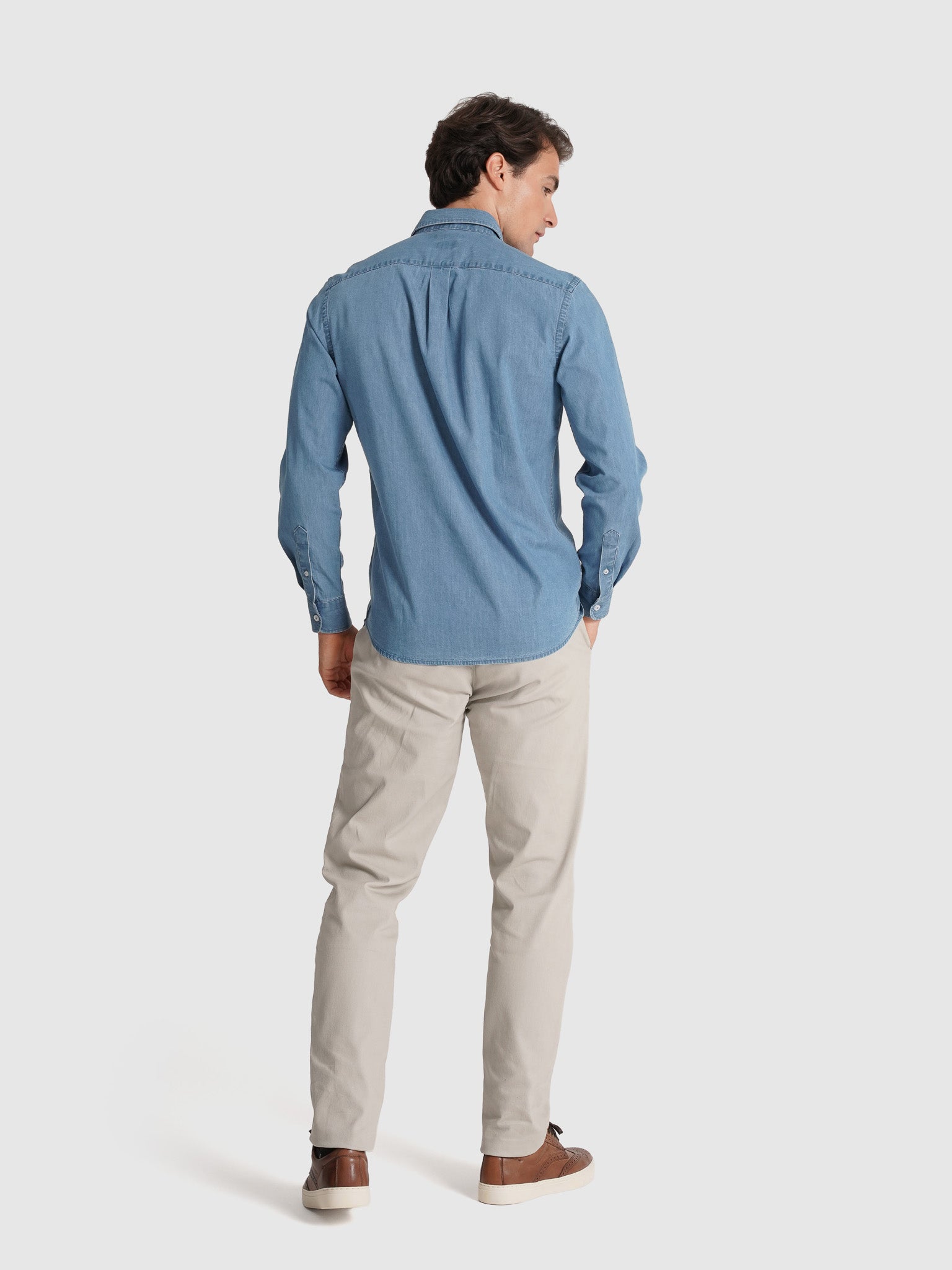 Camisa Algodão Azul Manga Comprida Tailored Fit Mr. Blue