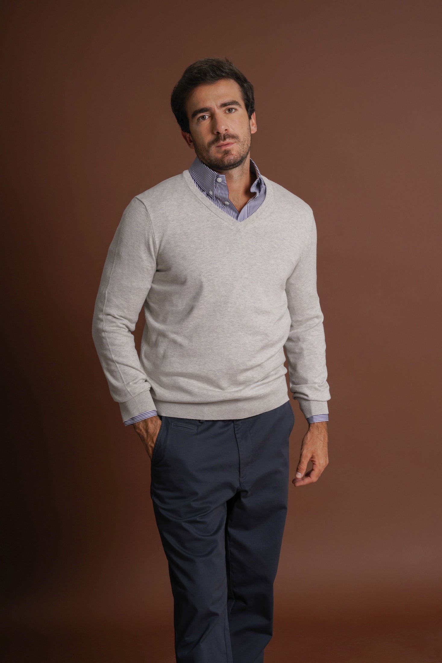 PULLOVER CAXEMIRA REGULAR FIT CINZENTO LISO MR. BLUE