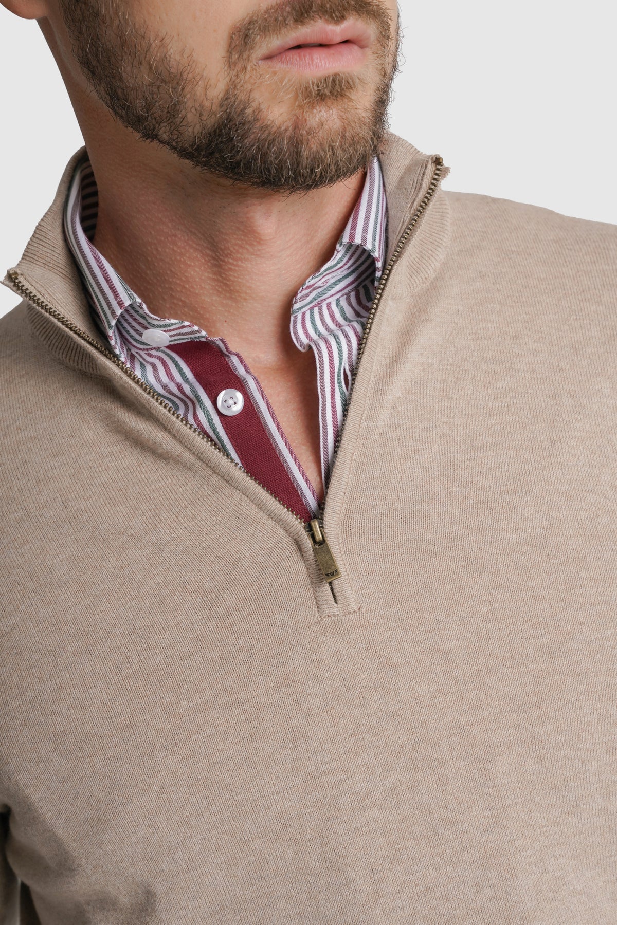 PULLOVER CAXEMIRA REGULAR FIT BEGE LISO MR. BLUE