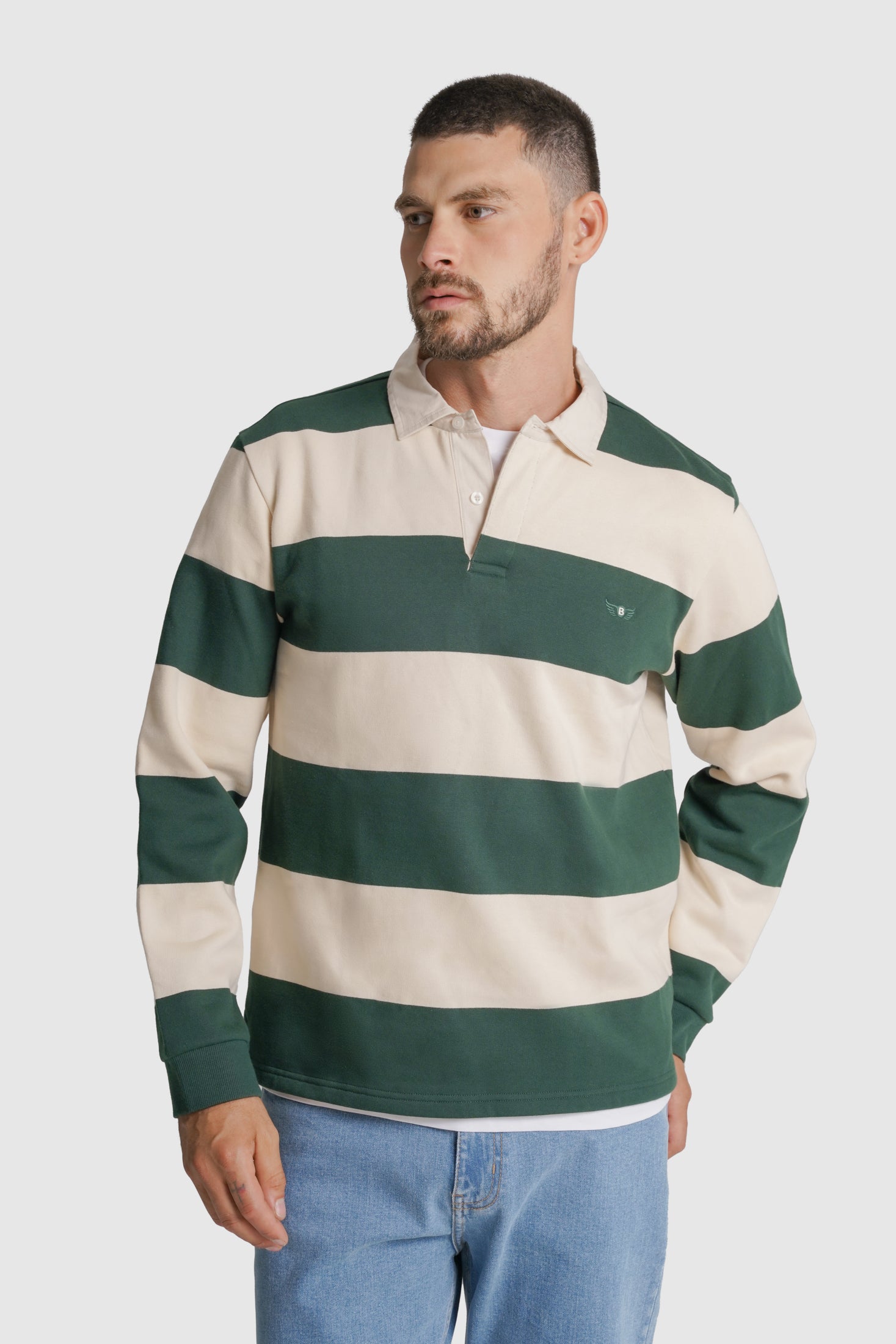 RUGBIE ALGODÃO REGULAR FIT VERDE RISCAS MR. BLUE