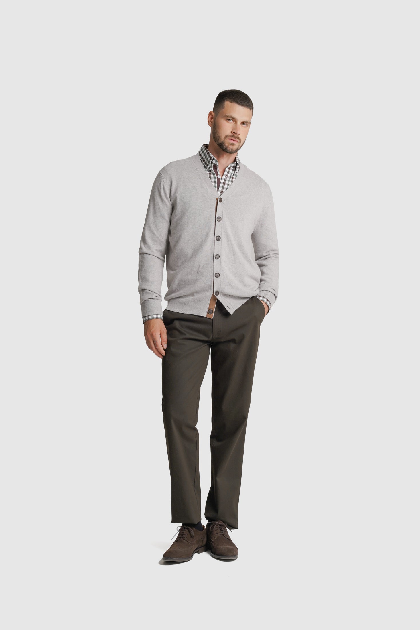CARDIGAN LÃ REGULAR FIT CINZENTO LISO MR. BLUE