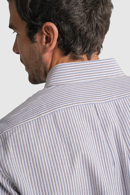 CAMISA ALGODÃO REGULAR FIT BRANCA RISCAS MR. BLUE