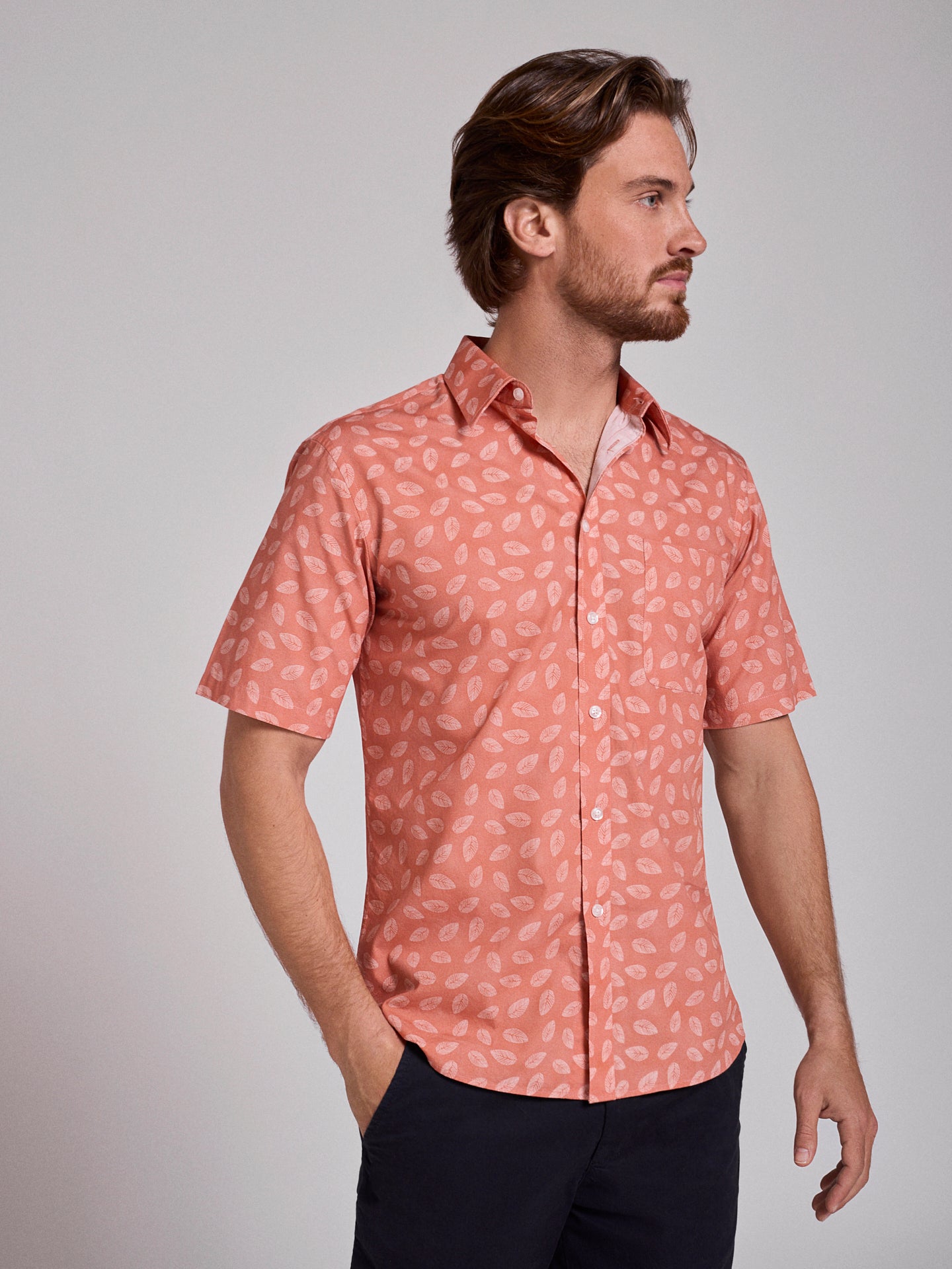 ORANGE COTTON SHIRT SHORT SLEEVE REGULAR FIT MR. BLUE