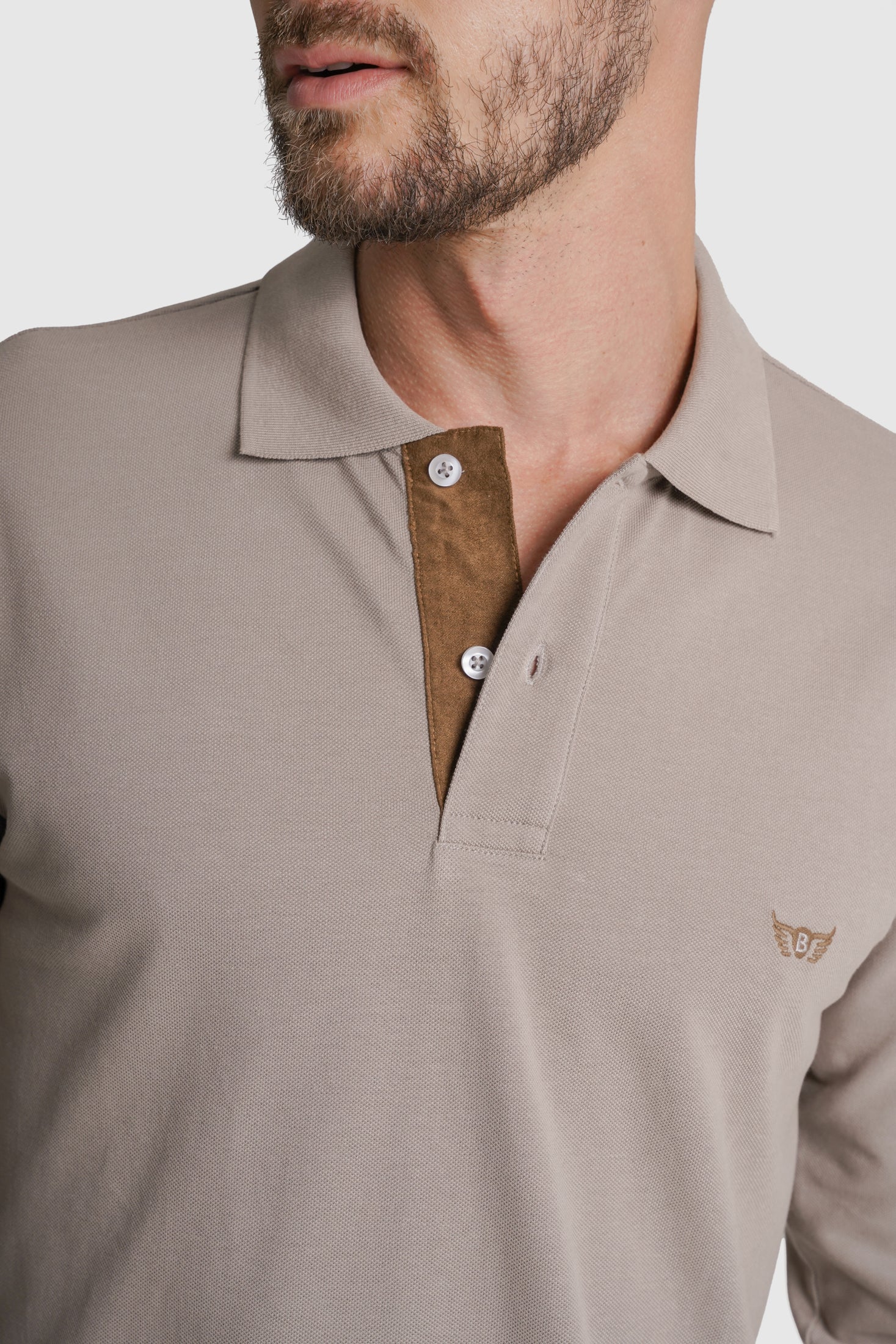 POLO MANGA COMPRIDA ALGODÃO REGULAR FIT CAMEL LISO MR. BLUE