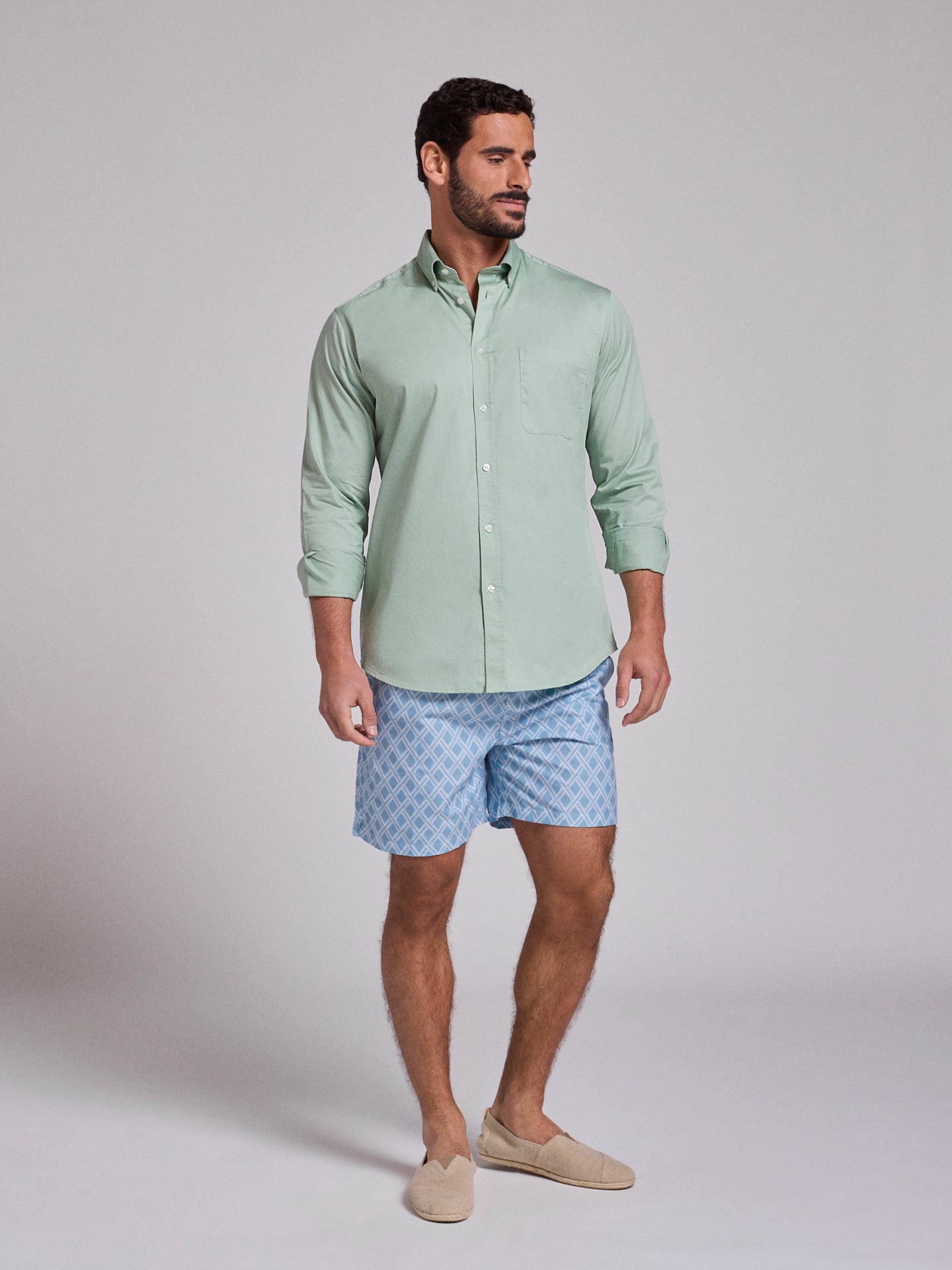 CAMISA ALGODÓN VERDE MANGA LARGA REGULAR FIT MR. AZUL