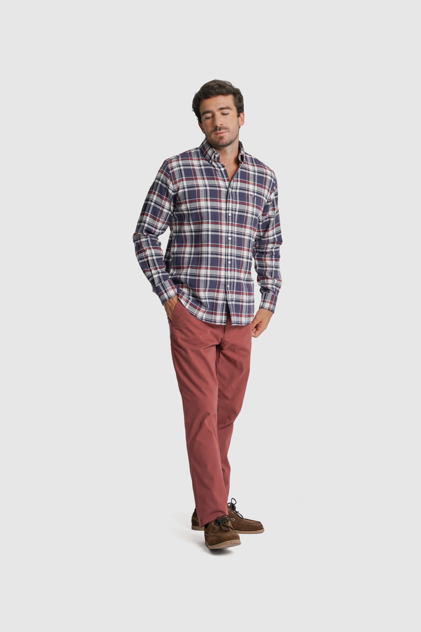 CAMISA ALGODÃO REGULAR FIT VERMELHA QUADRADA MR. BLUE