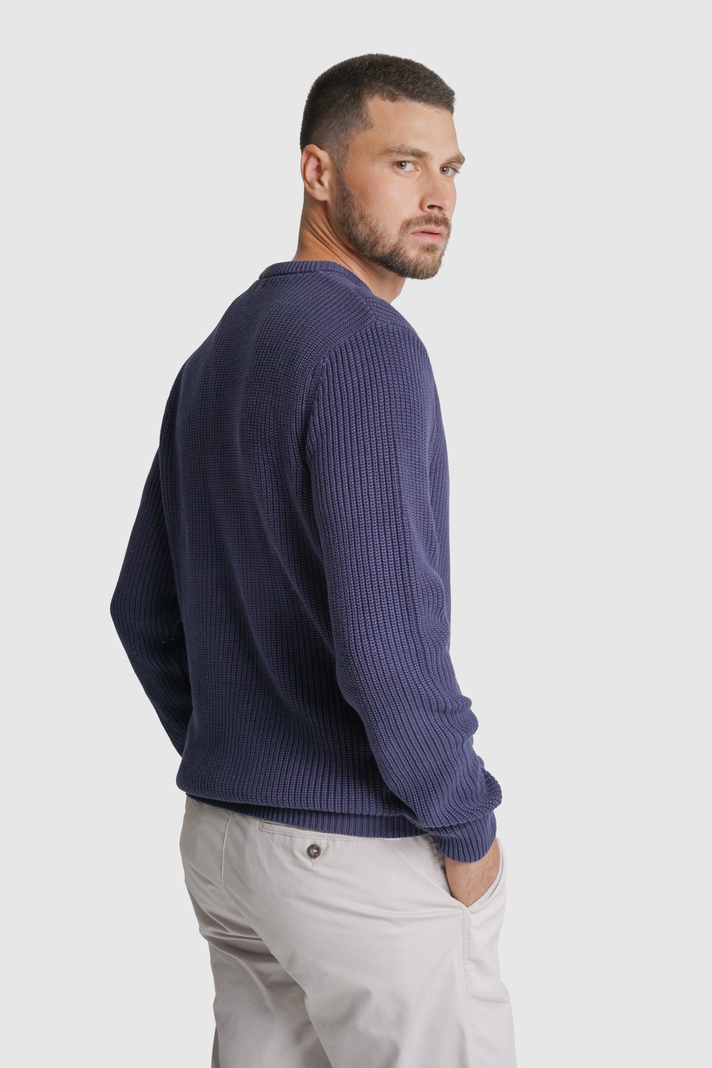 PULLOVER ALGODÃO REGULAR FIT AZUL LISO MR. BLUE