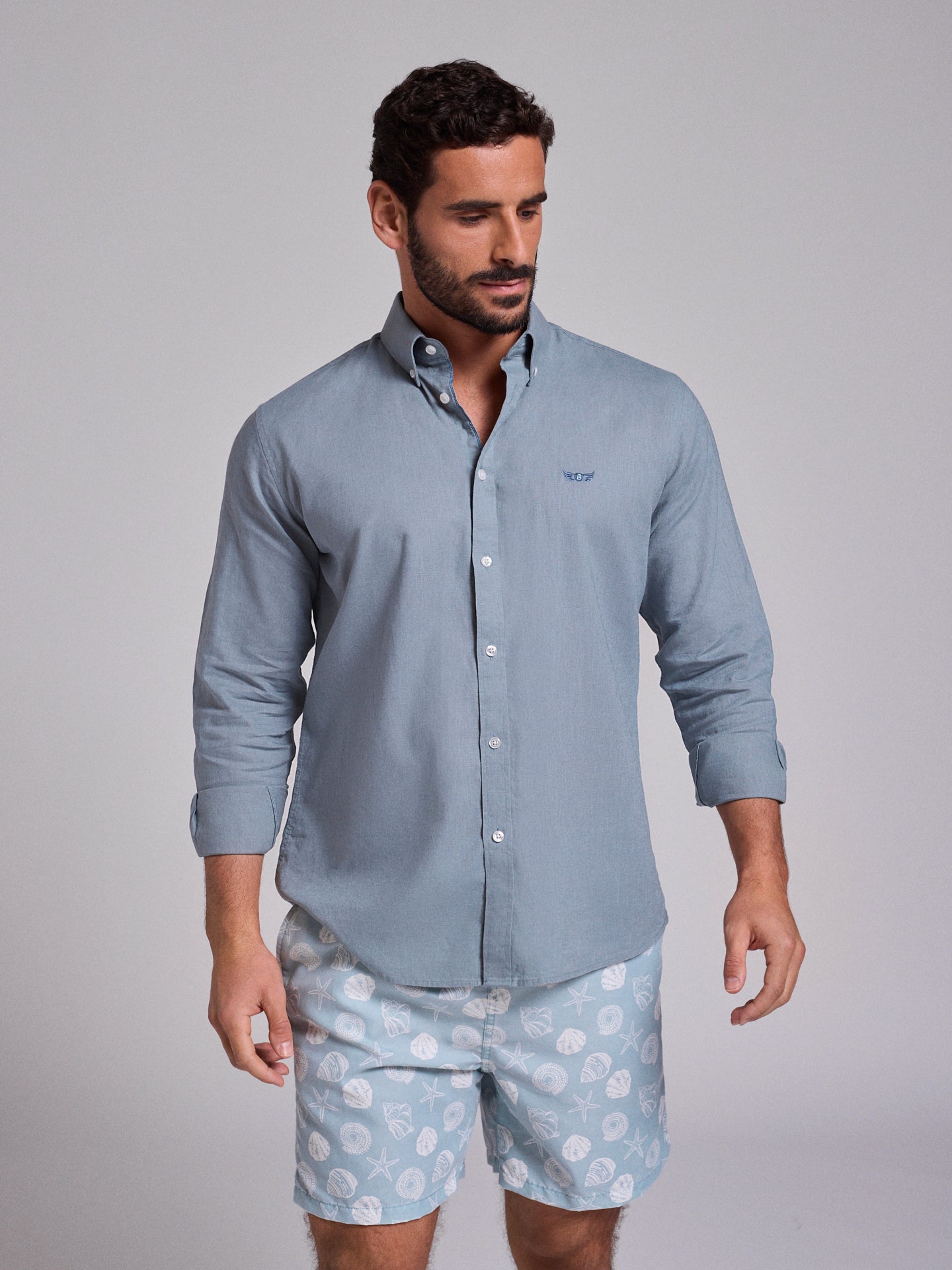 BLUE LINEN SHIRT LONG SLEEVE REGULAR FIT MR. BLUE