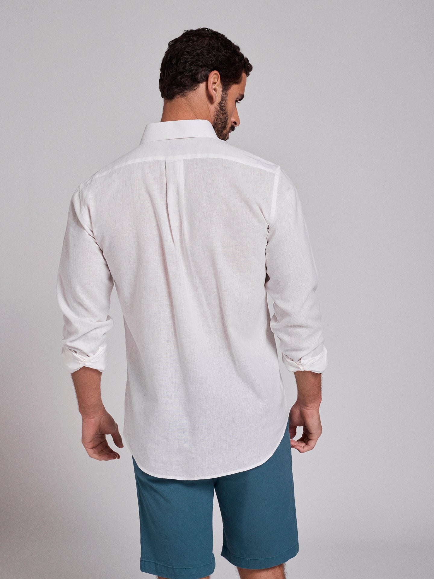 WHITE LINEN SHIRT LONG SLEEVE REGULAR FIT MR. BLUE