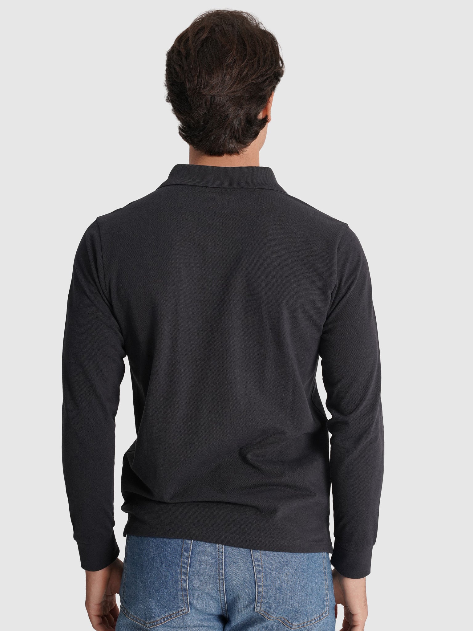 POLO MANGA COMPRIDA ALGODÃO REGULAR FIT AZUL LISO MR. BLUE