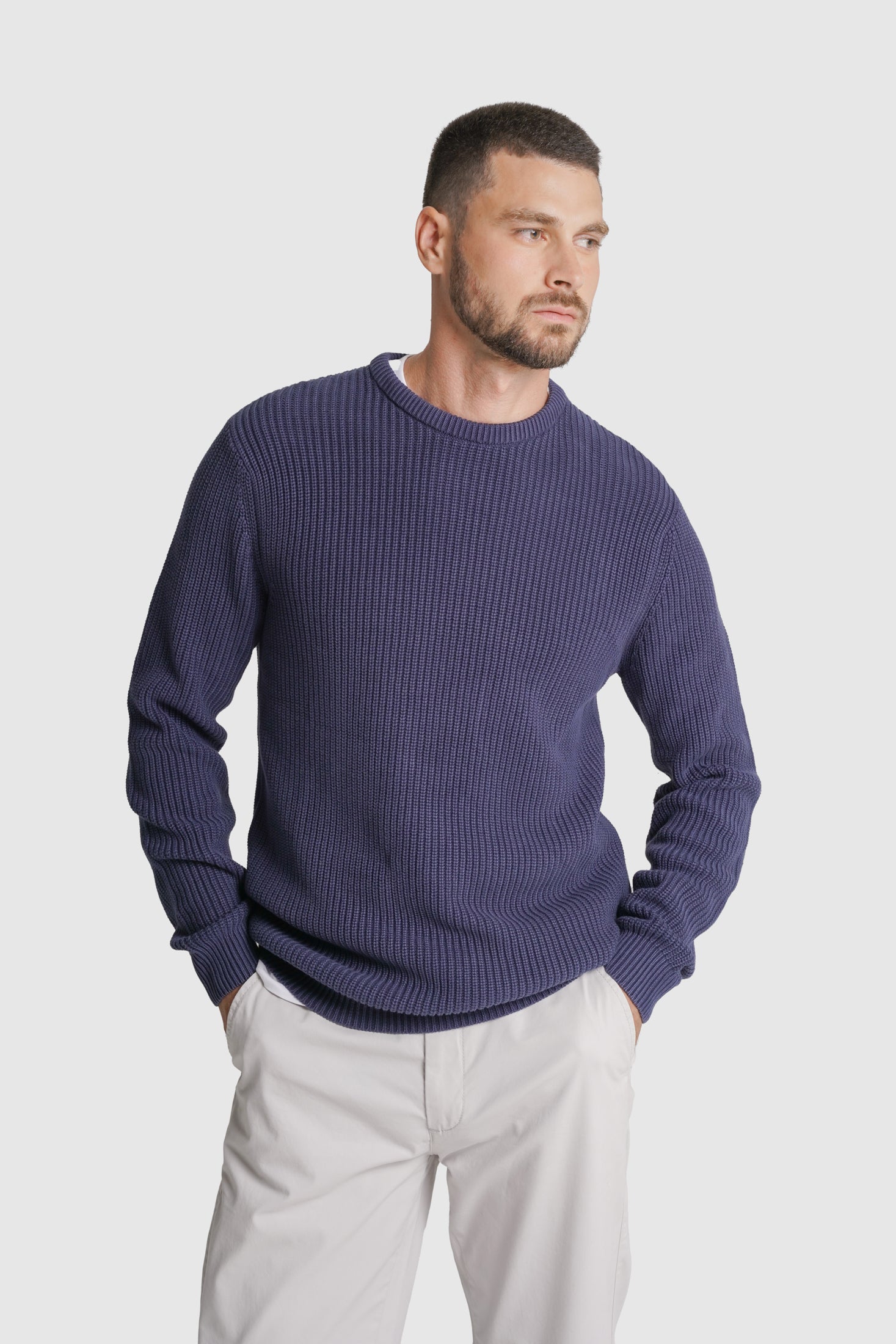PULLOVER ALGODÃO REGULAR FIT AZUL LISO MR. BLUE