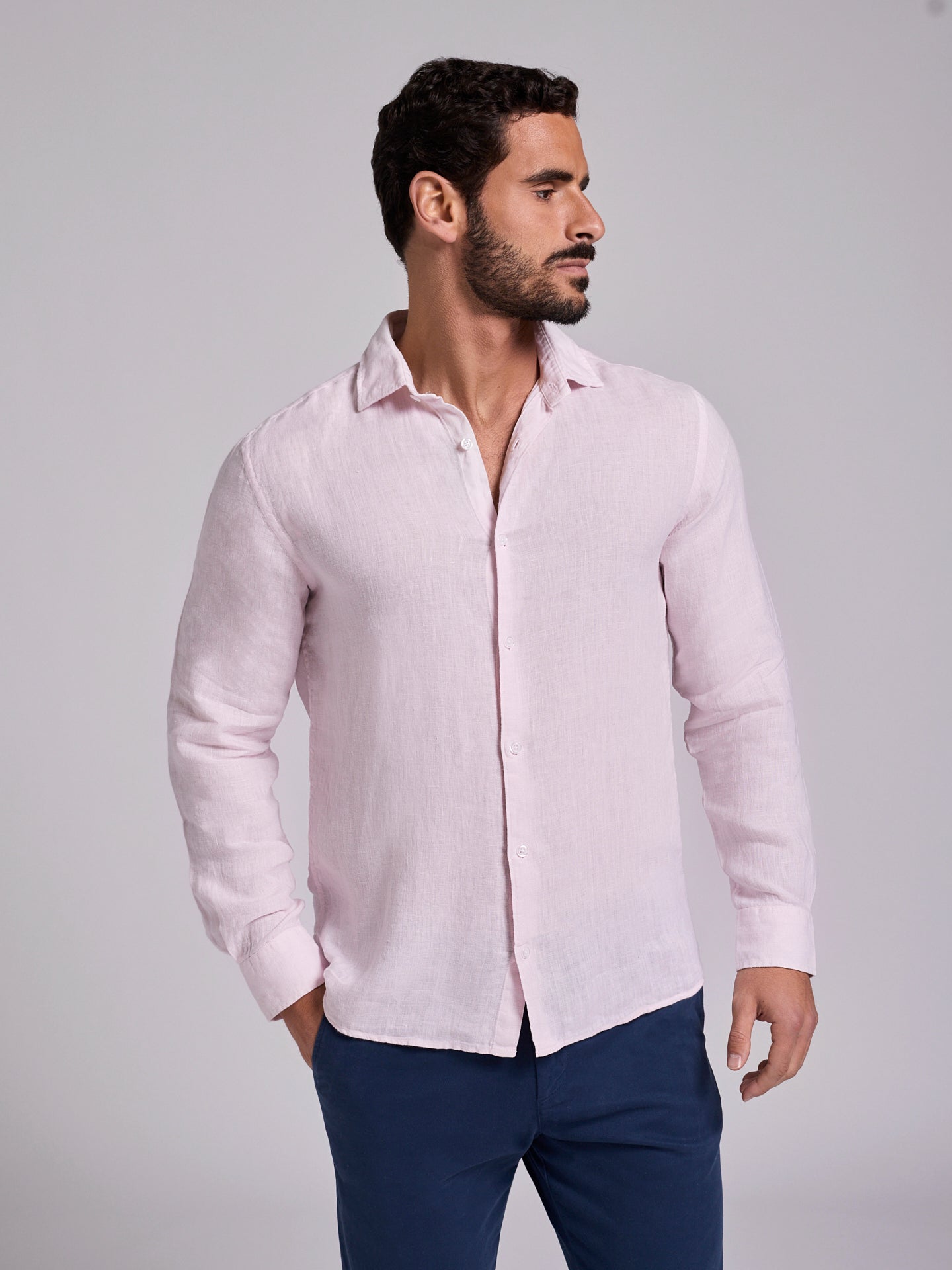 CAMISA LINO ROSA MANGA LARGA SASTRERÍA MARK BELLUCCI