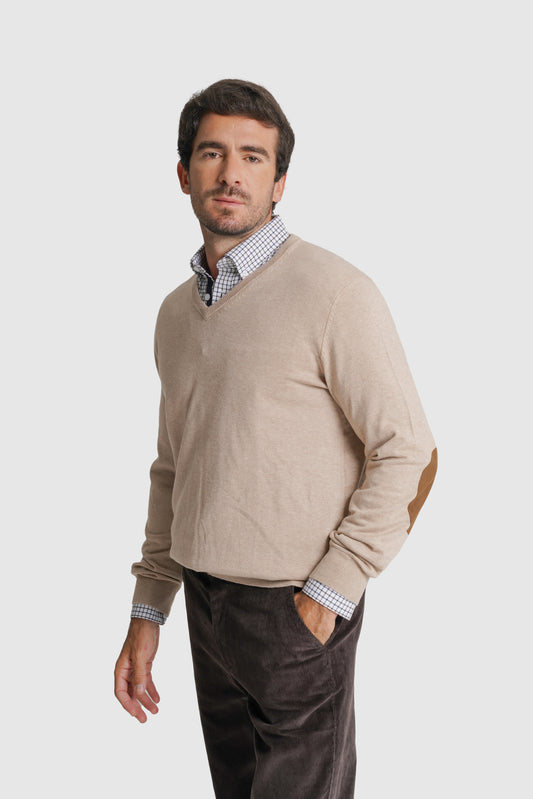 PULLOVER CAXEMIRA REGULAR FIT BEGE LISO MR. BLUE
