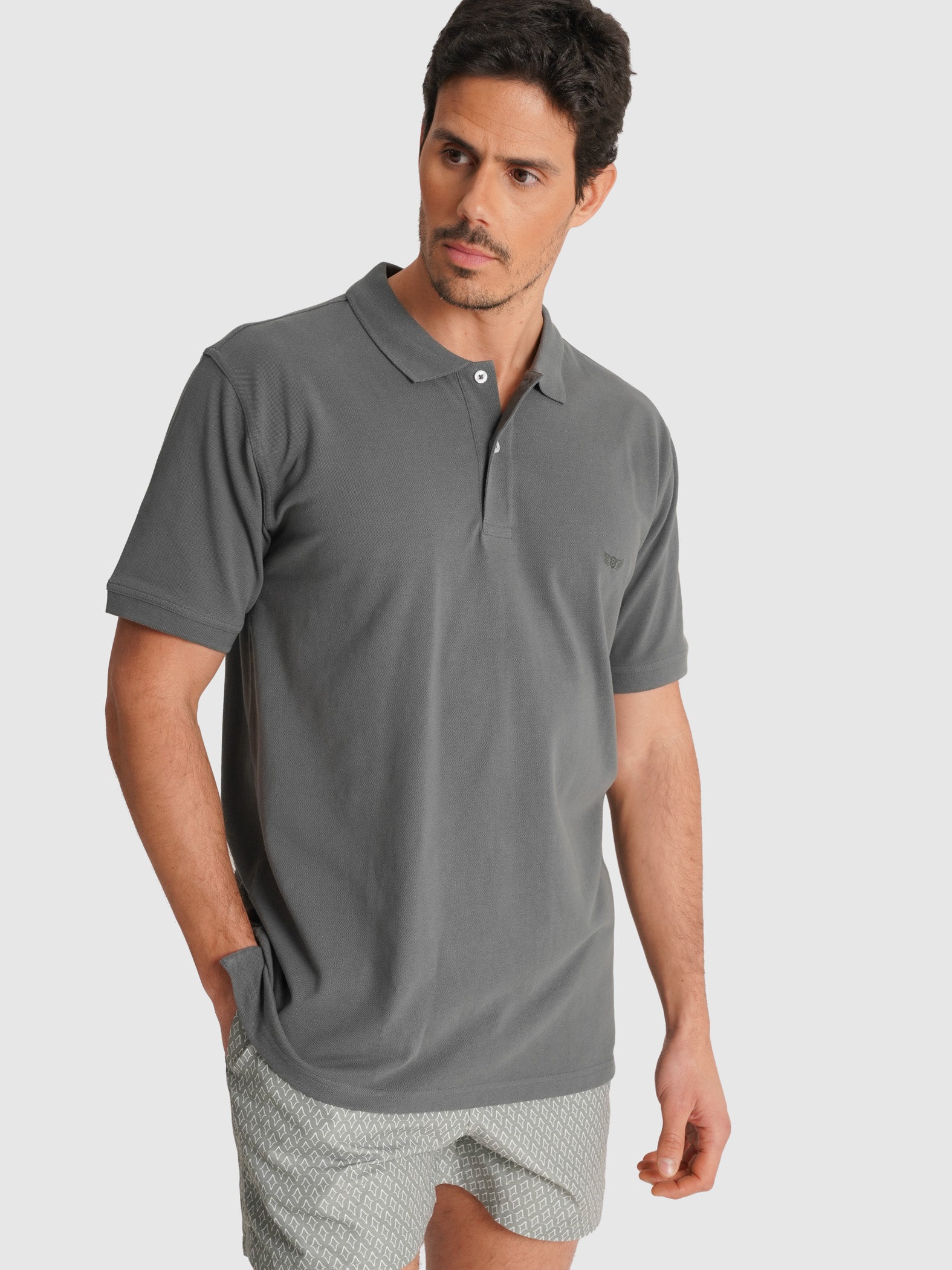 POLO PIQUET GRIS MANGA CORTA AJUSTE A MEDIDA MR. AZUL