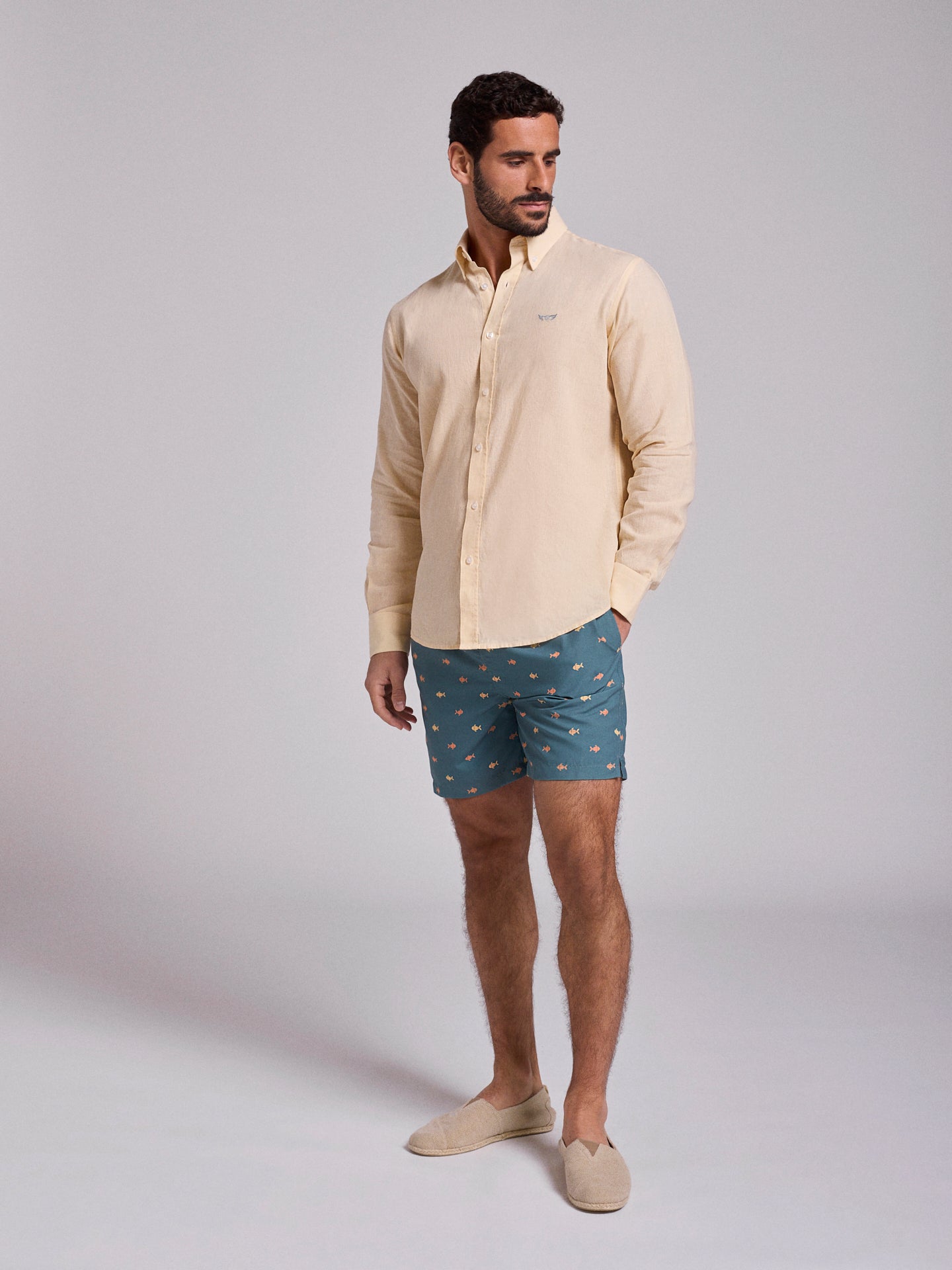 Camisa Linho Amarela Manga Comprida Regular Fit Mr. Blue