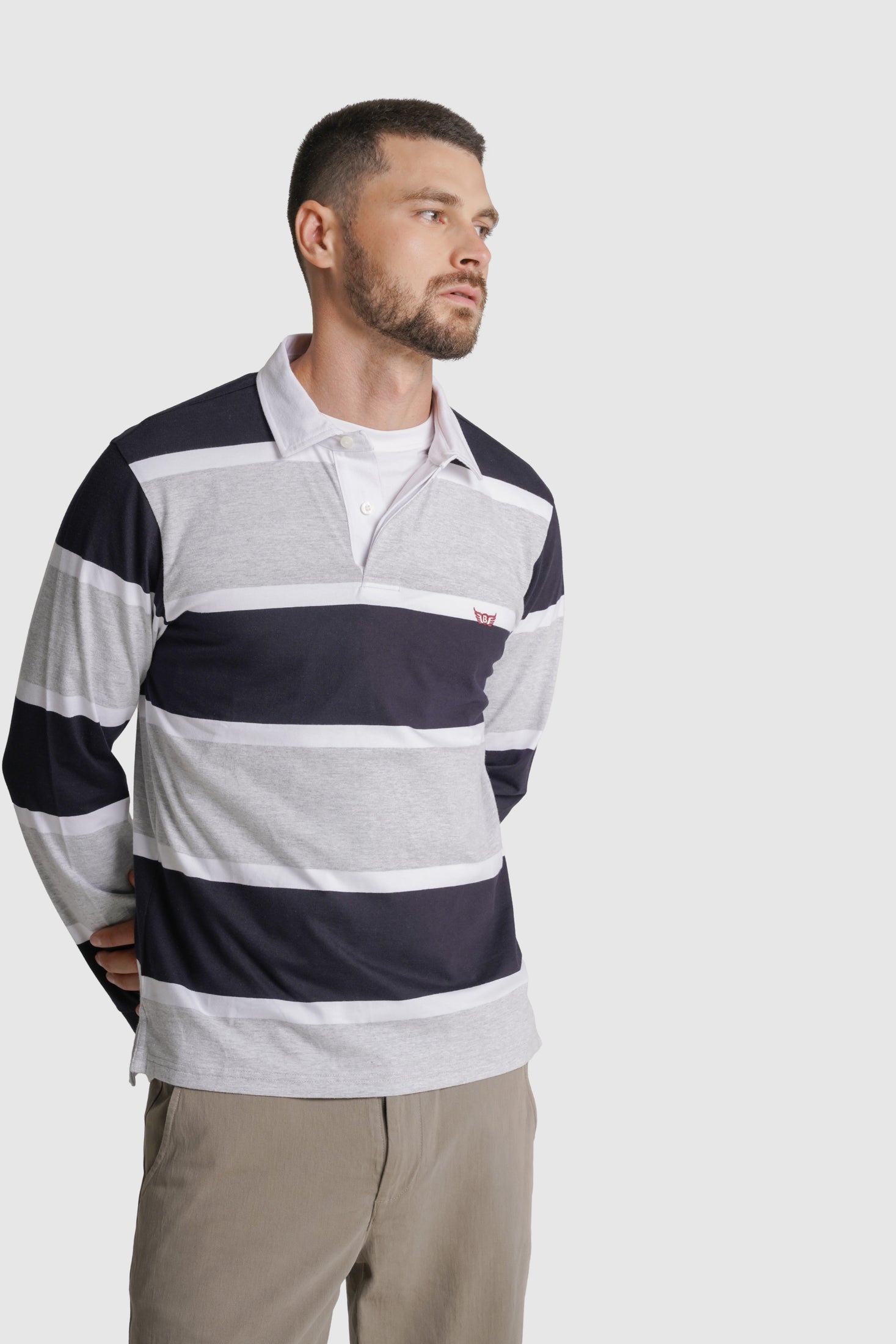 RUGBIE ALGODÃO REGULAR FIT AZUL RISCAS MR. BLUE