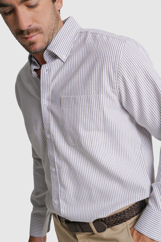 CAMISA ALGODÃO REGULAR FIT BRANCA RISCAS MR. BLUE