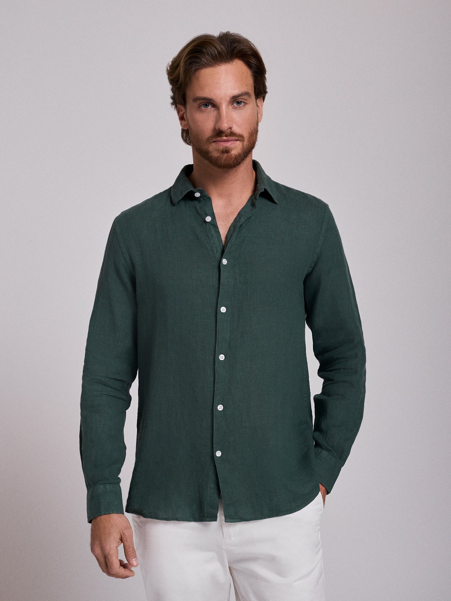 CAMISA LINO VERDE MANGA LARGA SASTRERÍA MARK BELLUCCI